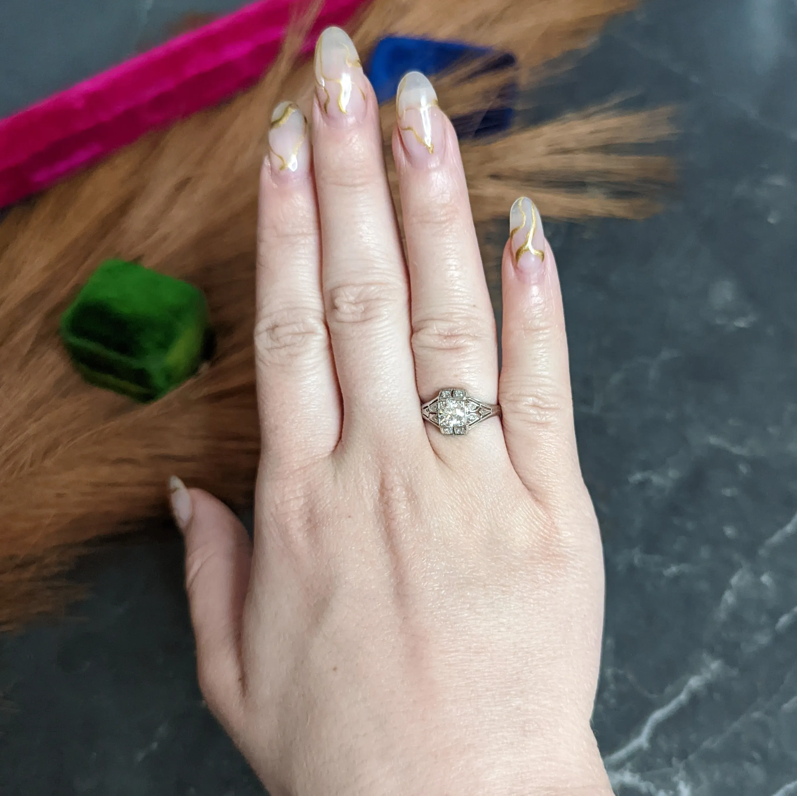 Art Deco 0.85 CTW Diamond Platinum Dinner Engagement Ring