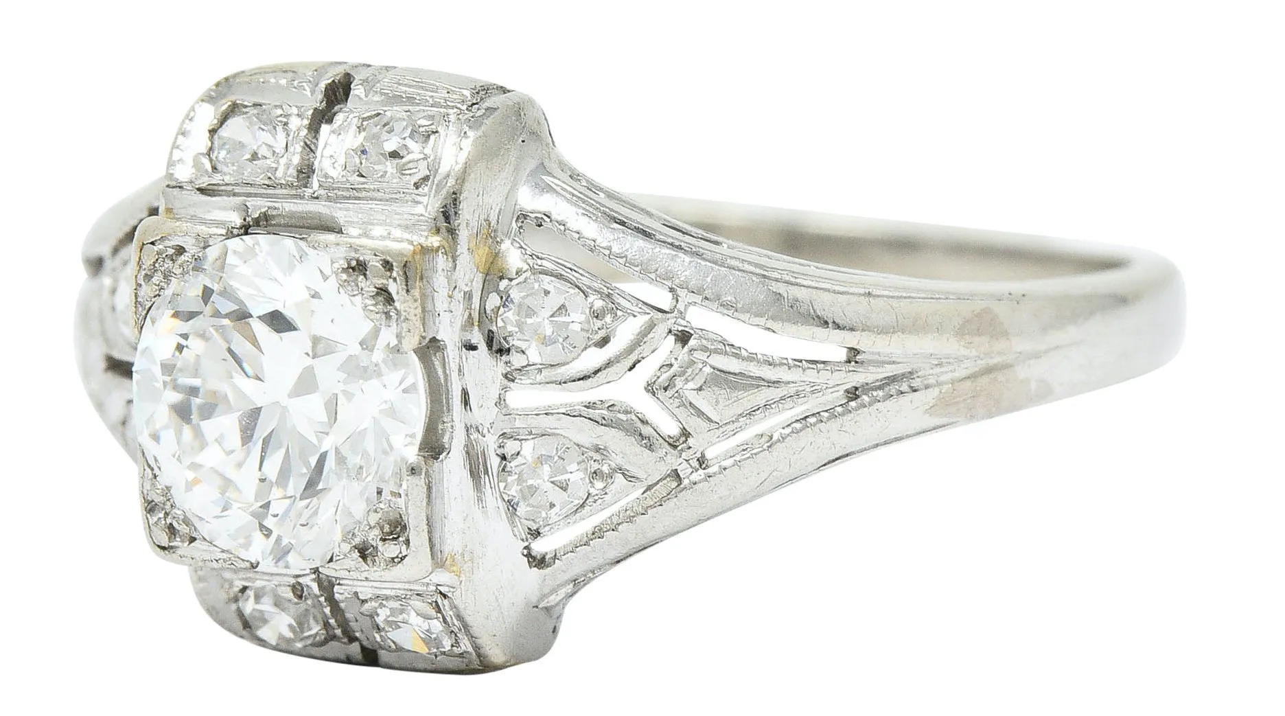 Art Deco 0.85 CTW Diamond Platinum Dinner Engagement Ring