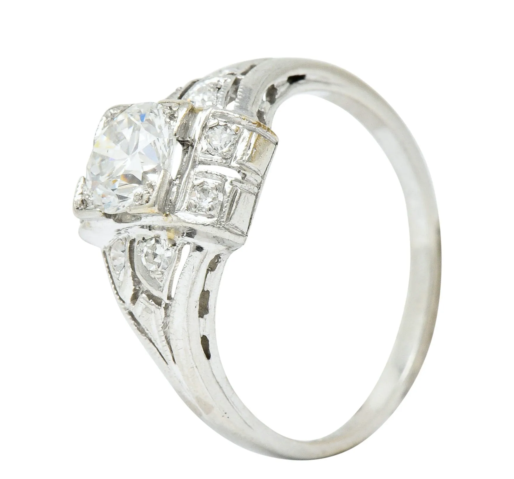 Art Deco 0.85 CTW Diamond Platinum Dinner Engagement Ring
