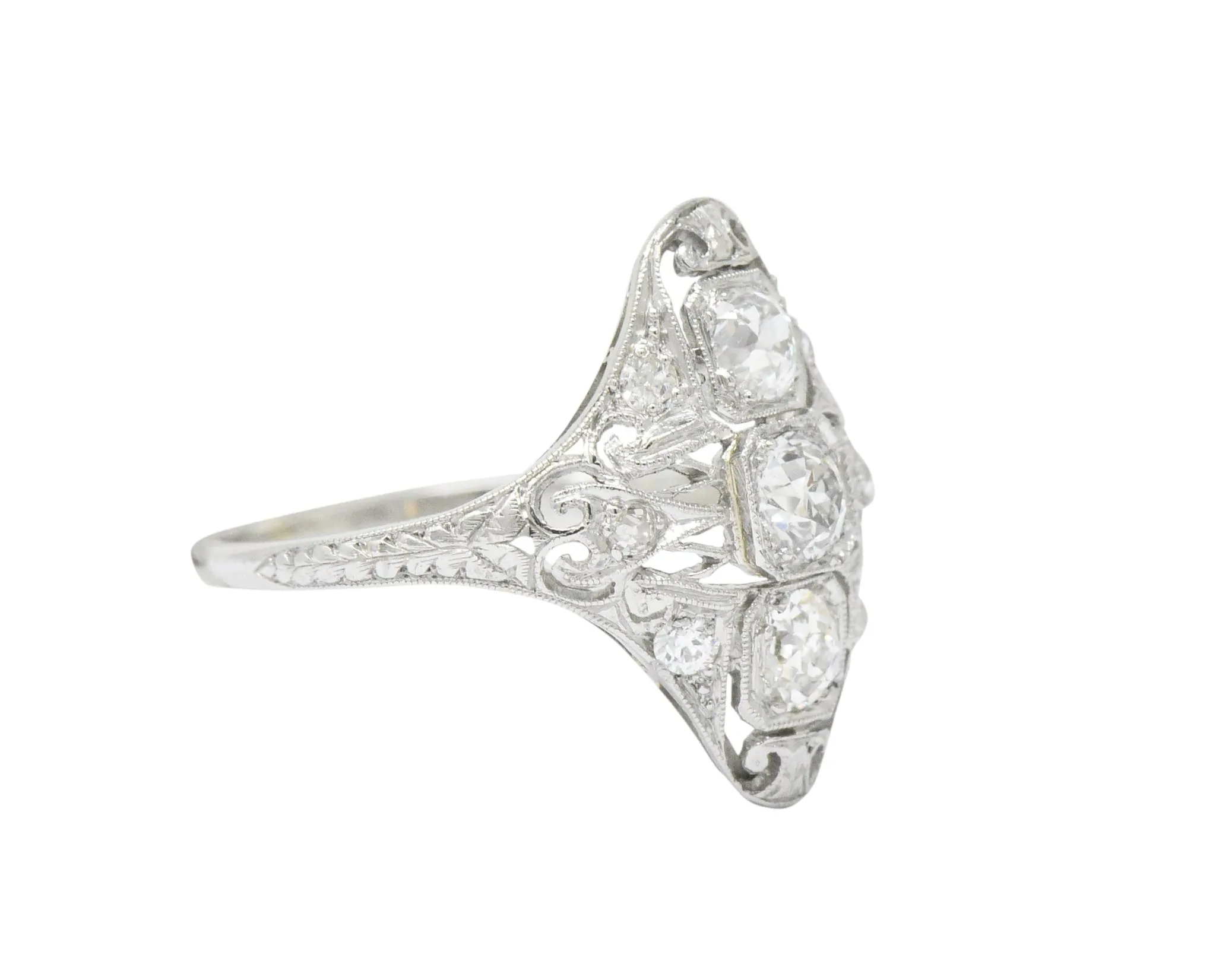 Art Deco 0.93 CTW Old European Cut Diamond Platinum Dinner Ring