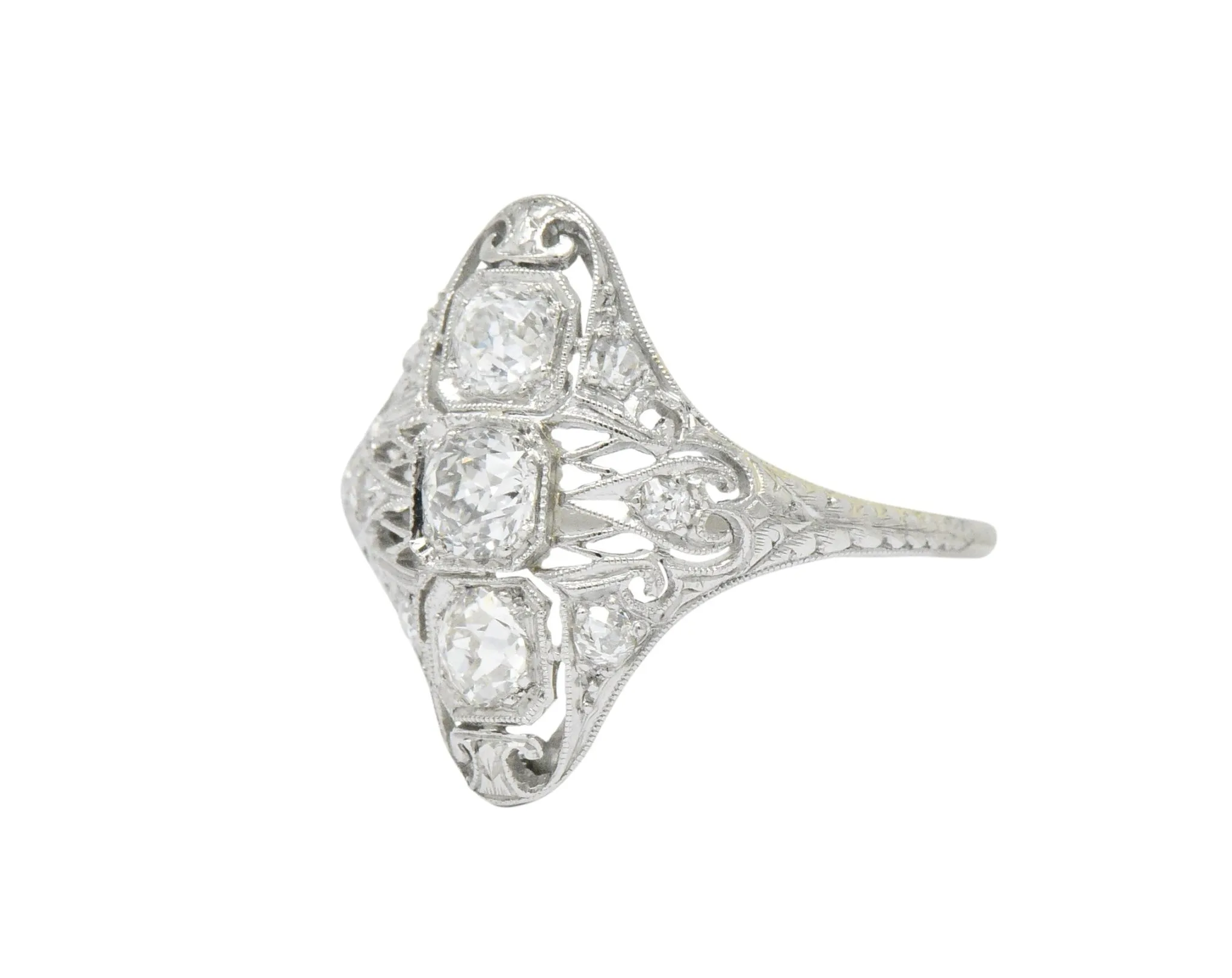 Art Deco 0.93 CTW Old European Cut Diamond Platinum Dinner Ring