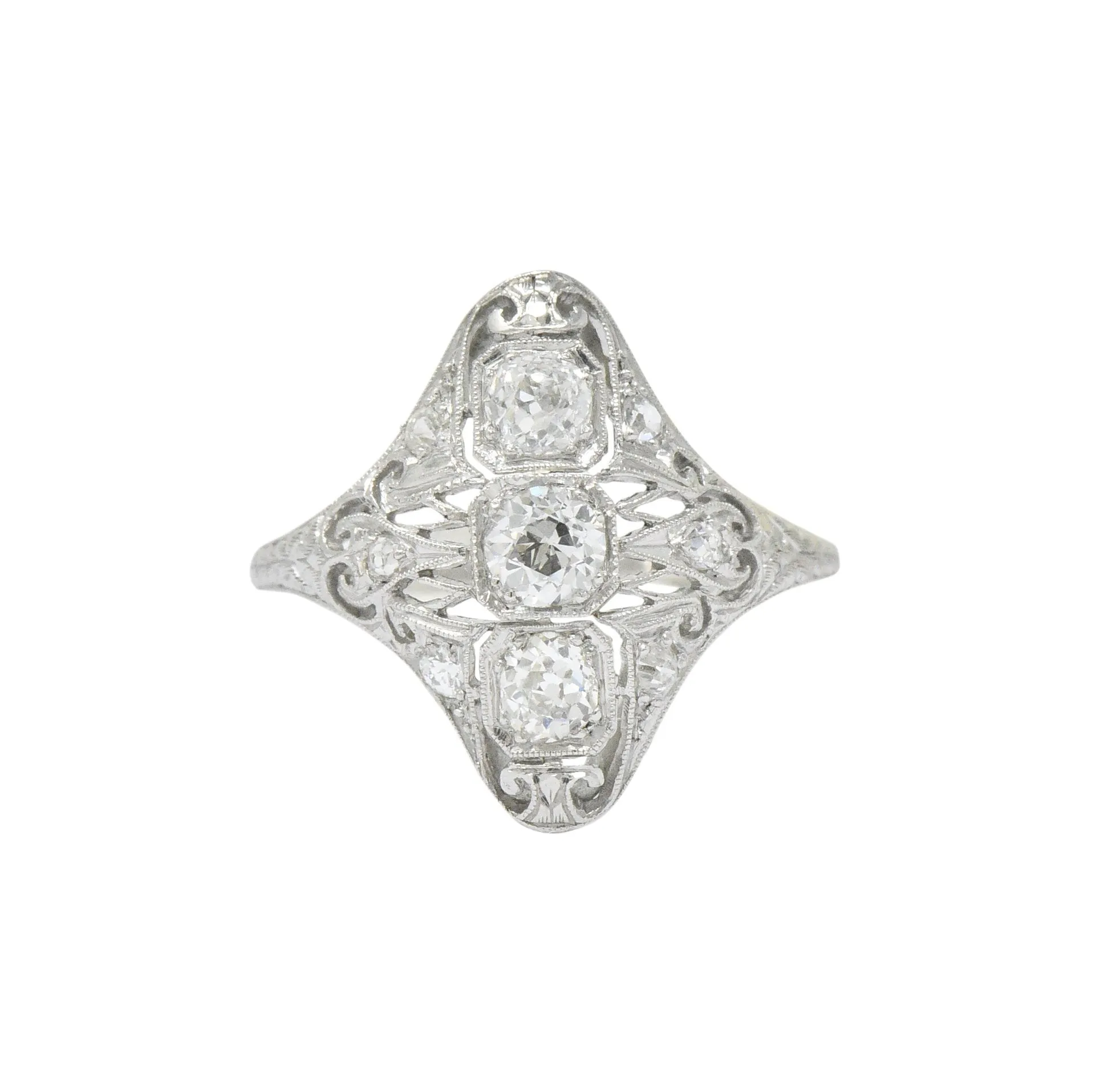 Art Deco 0.93 CTW Old European Cut Diamond Platinum Dinner Ring