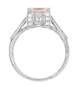 Art Deco 1 Carat Princess Cut Morganite and Diamond Platinum Engagement Ring