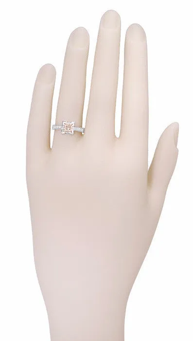Art Deco 1 Carat Princess Cut Morganite and Diamond Platinum Engagement Ring