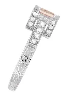 Art Deco 1 Carat Princess Cut Morganite and Diamond Platinum Engagement Ring