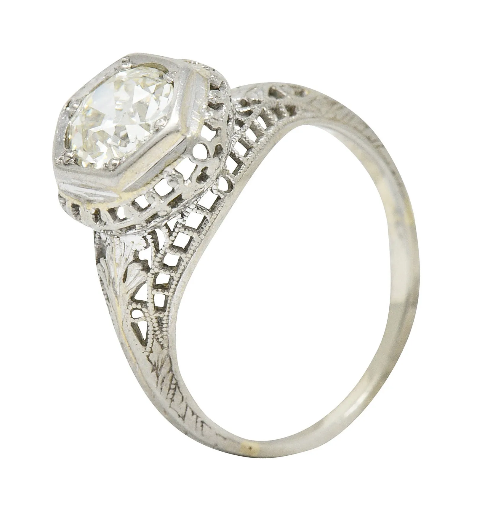 Art Deco 1.12 CTW Diamond 18 Karat White Gold Trellis Engagement Ring GIA