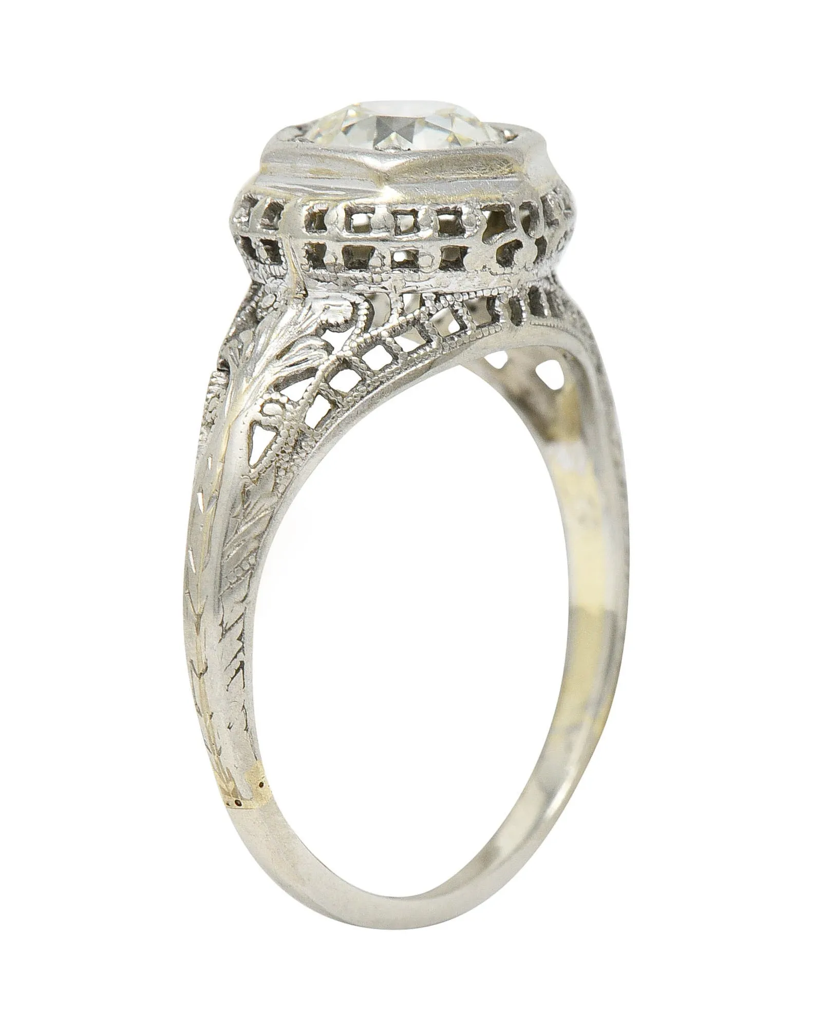 Art Deco 1.12 CTW Diamond 18 Karat White Gold Trellis Engagement Ring GIA