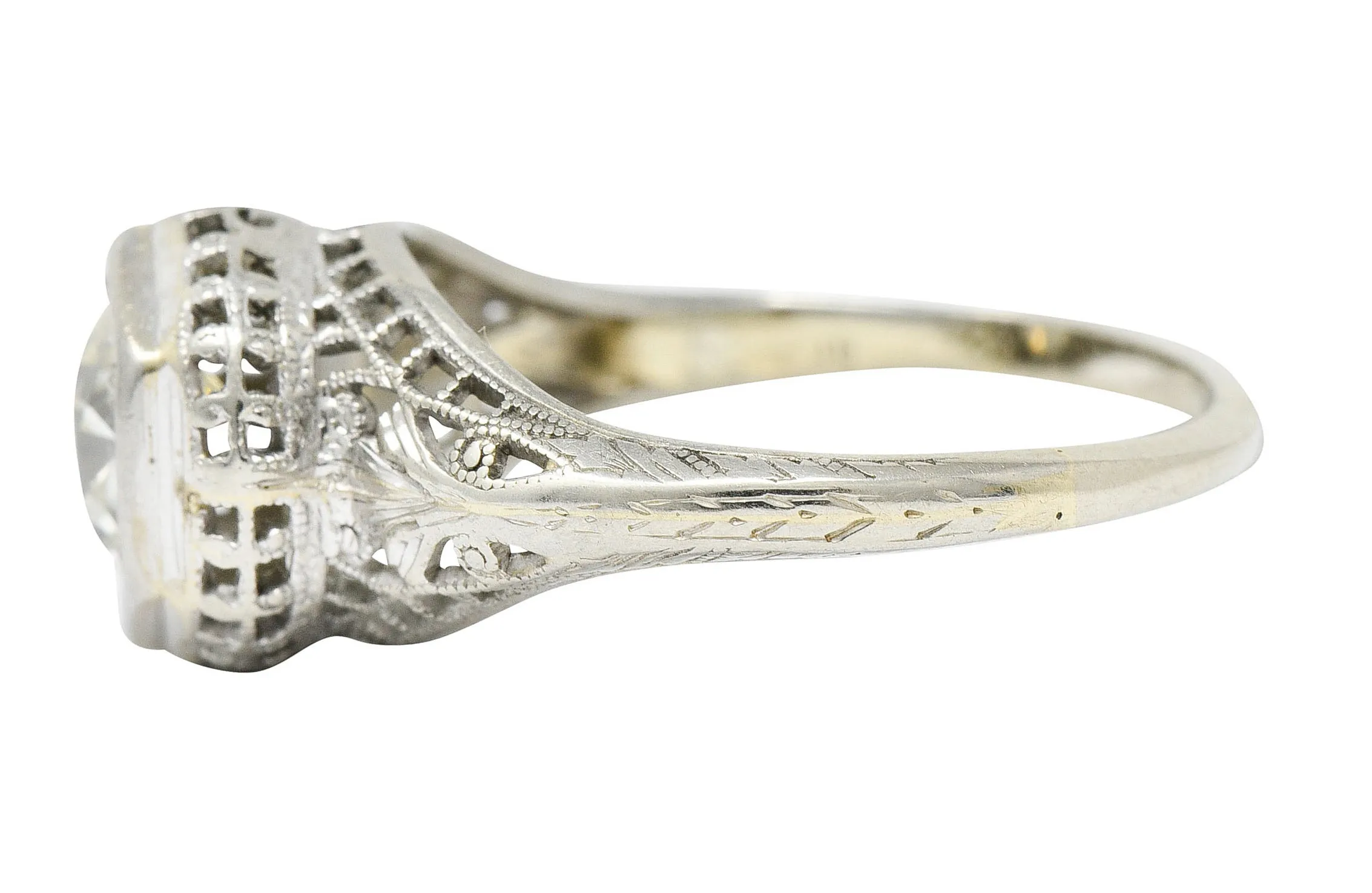 Art Deco 1.12 CTW Diamond 18 Karat White Gold Trellis Engagement Ring GIA