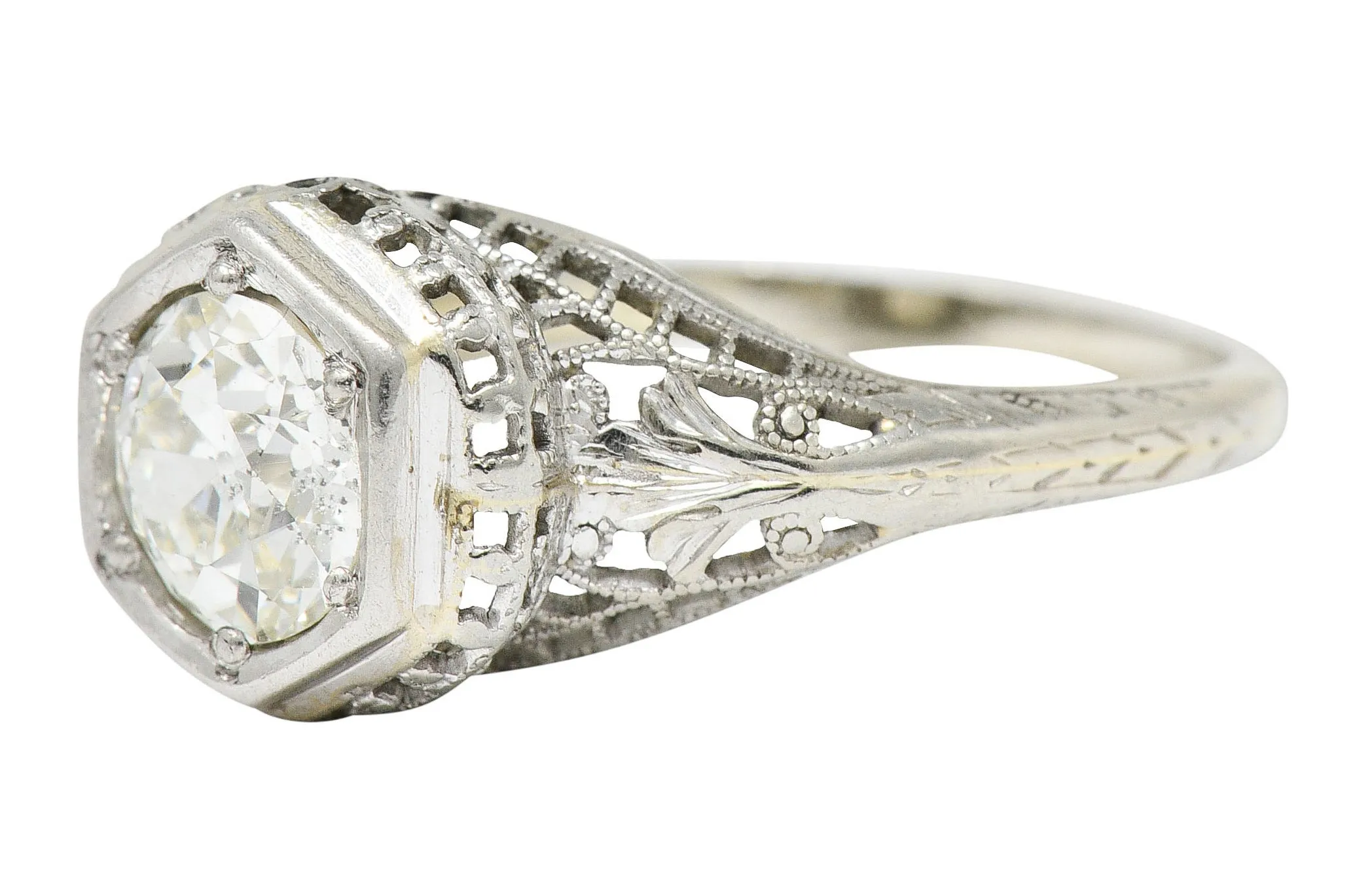 Art Deco 1.12 CTW Diamond 18 Karat White Gold Trellis Engagement Ring GIA
