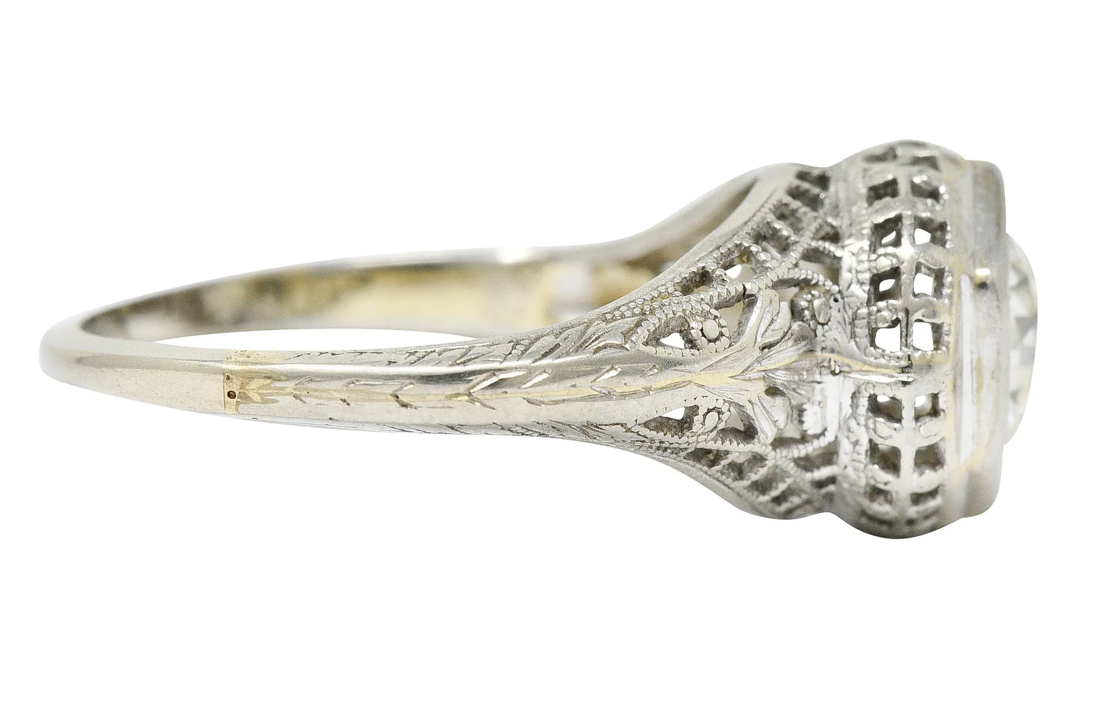 Art Deco 1.12 CTW Diamond 18 Karat White Gold Trellis Engagement Ring GIA