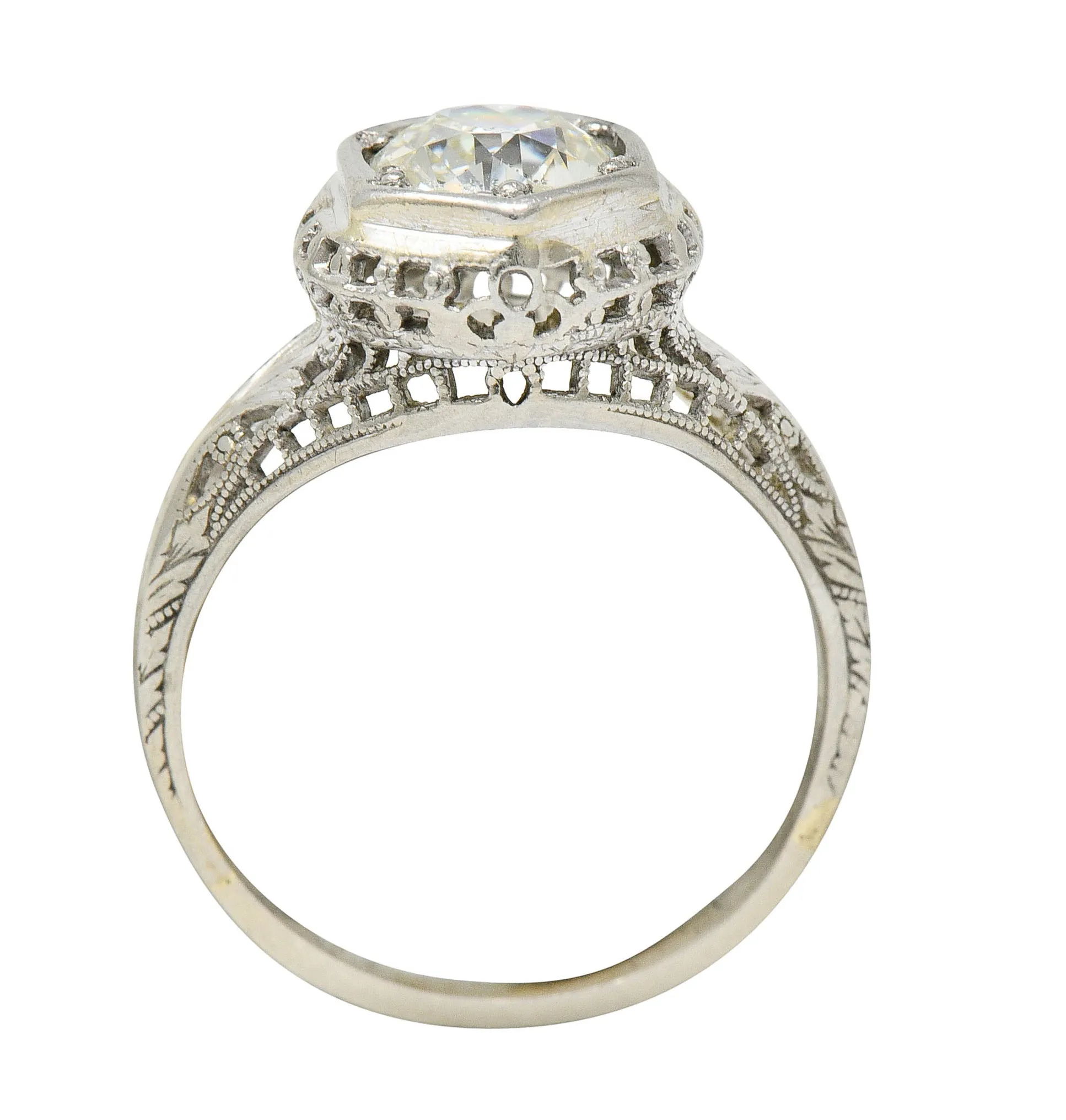 Art Deco 1.12 CTW Diamond 18 Karat White Gold Trellis Engagement Ring GIA