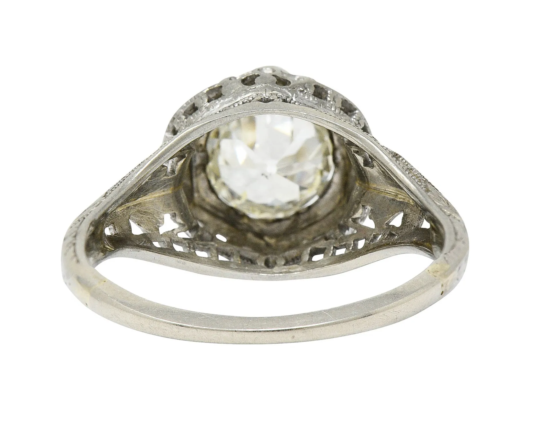 Art Deco 1.12 CTW Diamond 18 Karat White Gold Trellis Engagement Ring GIA