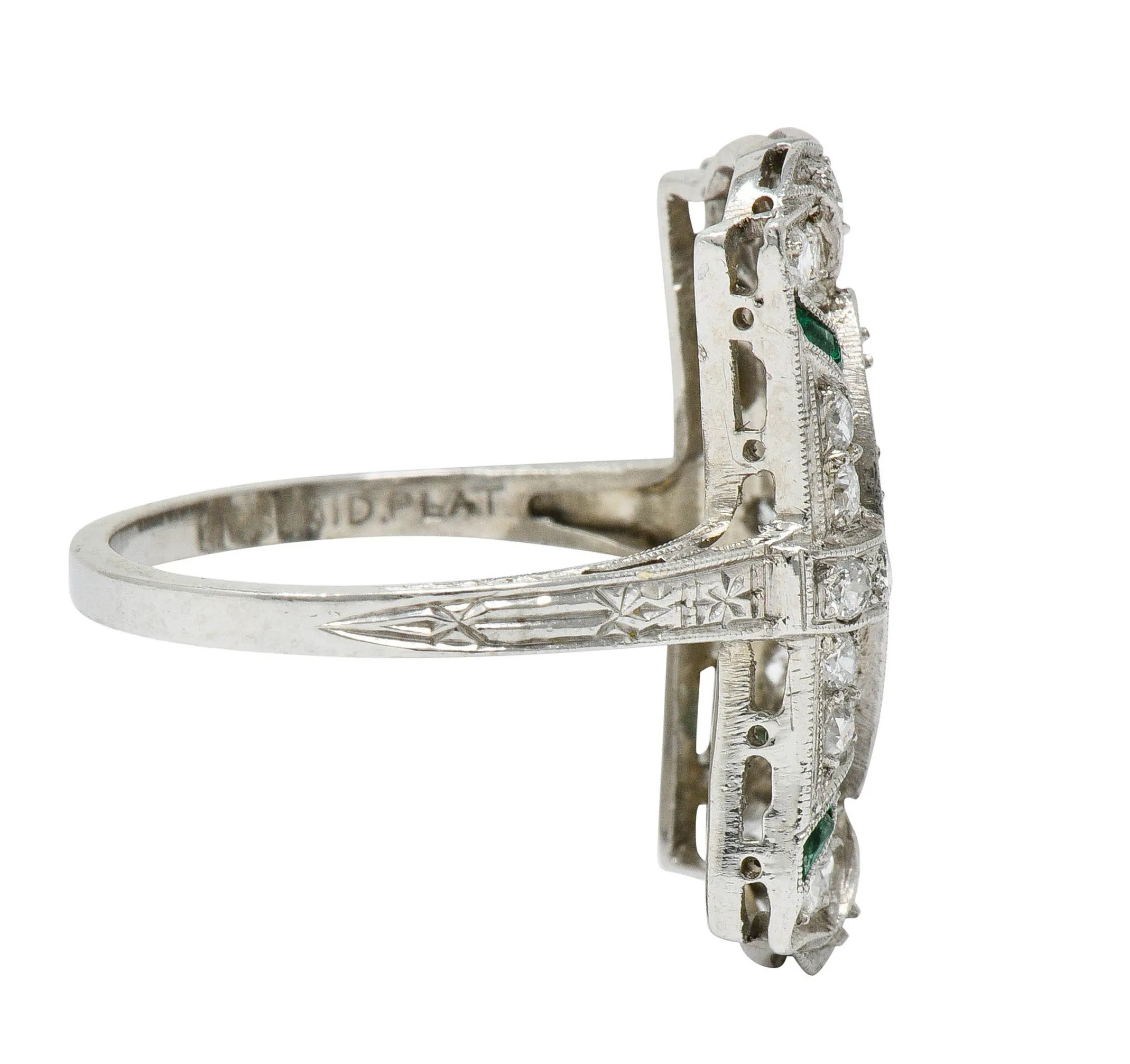 Art Deco 1.15 CTW Diamond Emerald Platinum Dinner Ring