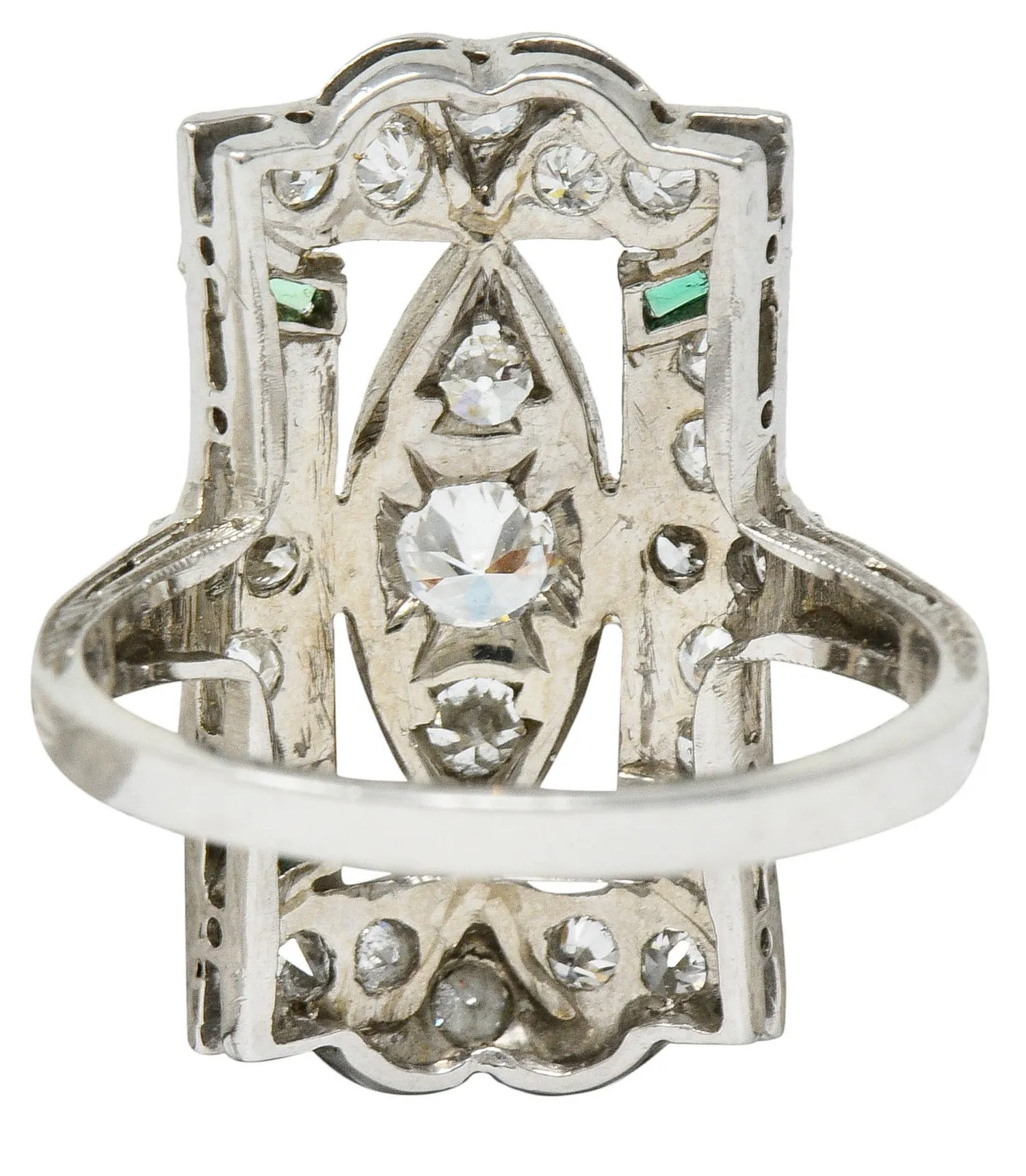 Art Deco 1.15 CTW Diamond Emerald Platinum Dinner Ring
