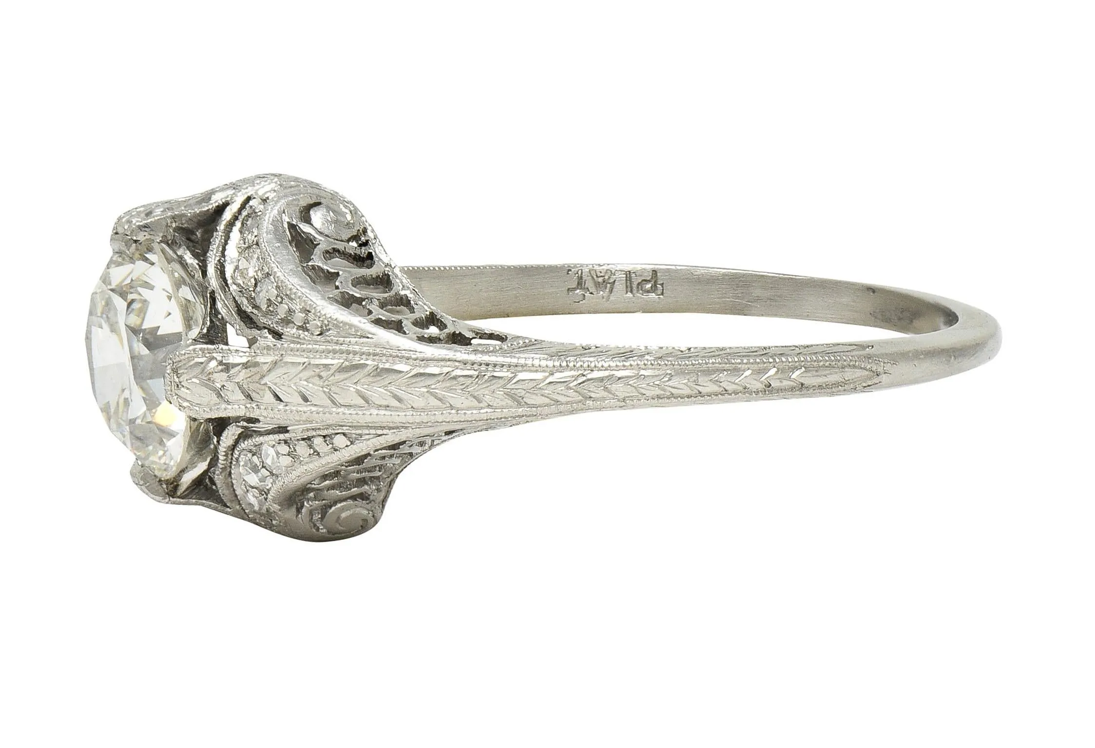 Art Deco 1.18 CTW Old European Diamond Platinum Antique Scrolling Engagement Ring