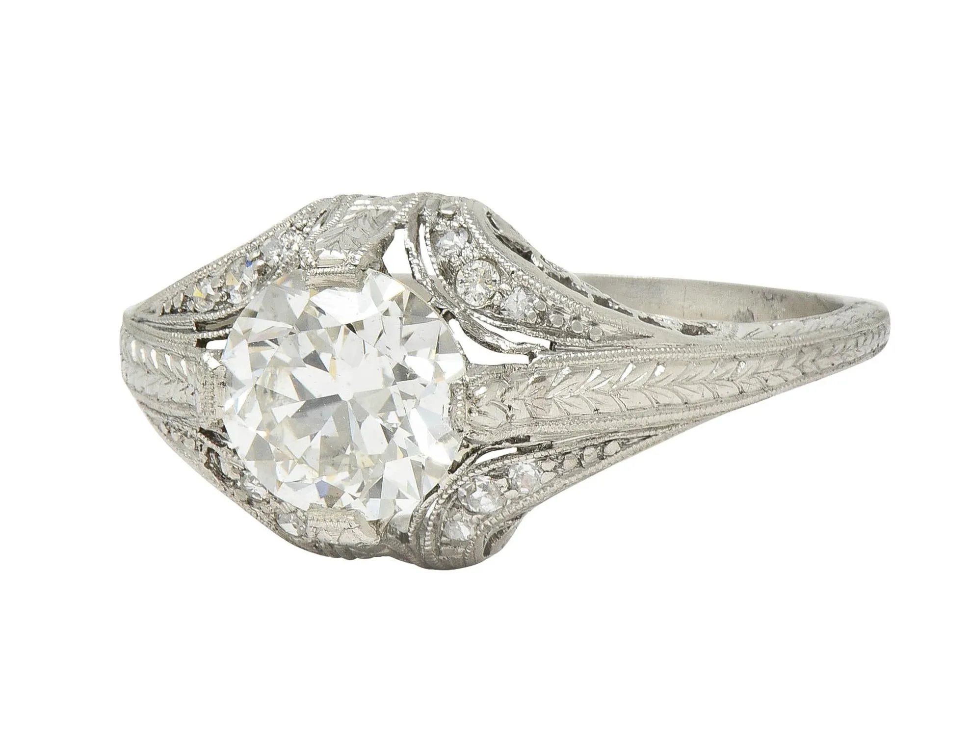 Art Deco 1.18 CTW Old European Diamond Platinum Antique Scrolling Engagement Ring
