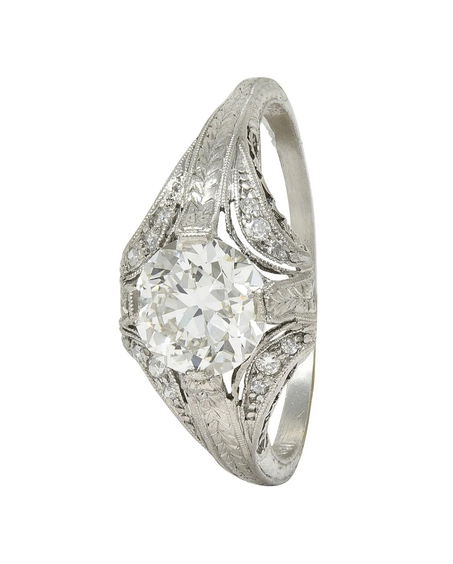 Art Deco 1.18 CTW Old European Diamond Platinum Antique Scrolling Engagement Ring