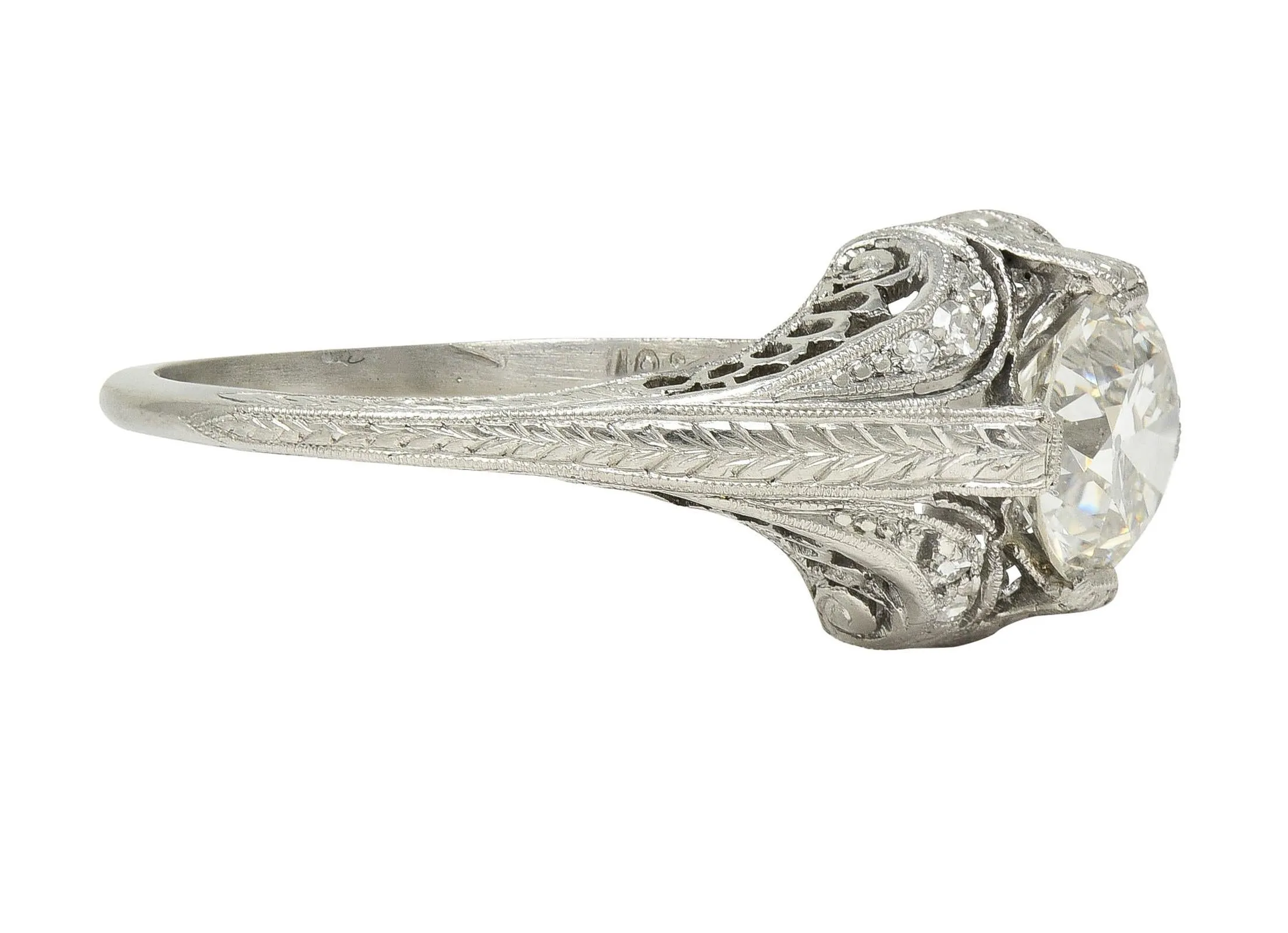 Art Deco 1.18 CTW Old European Diamond Platinum Antique Scrolling Engagement Ring