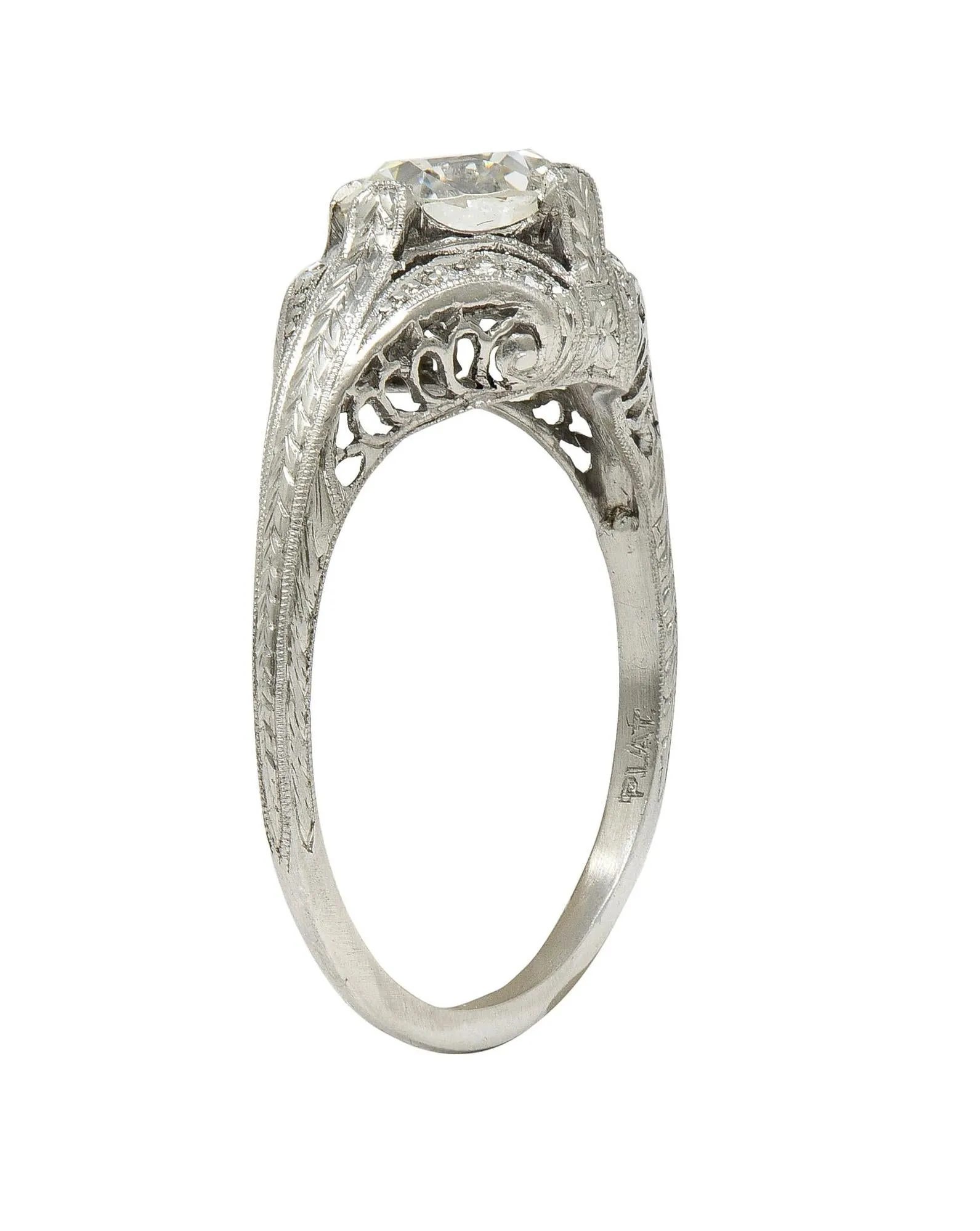 Art Deco 1.18 CTW Old European Diamond Platinum Antique Scrolling Engagement Ring