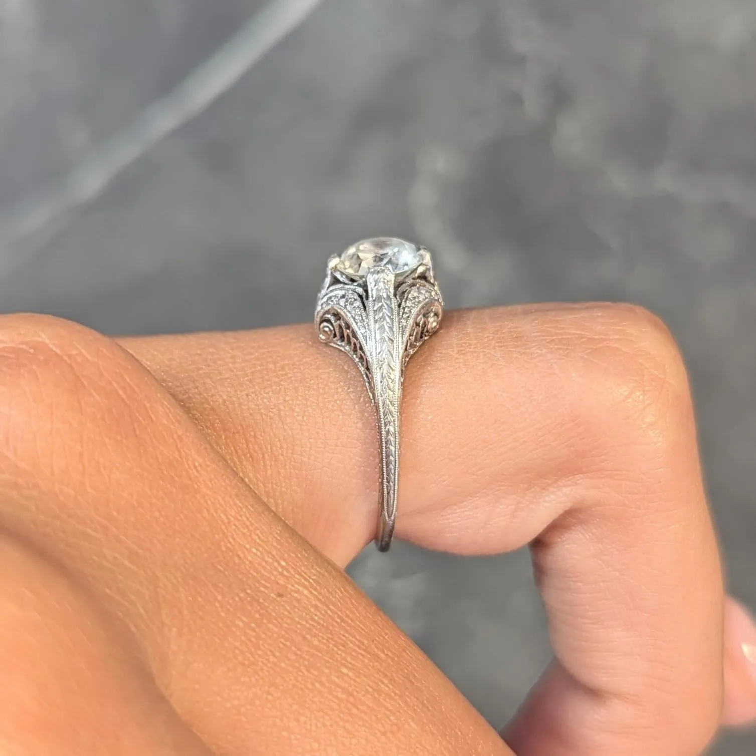 Art Deco 1.18 CTW Old European Diamond Platinum Antique Scrolling Engagement Ring