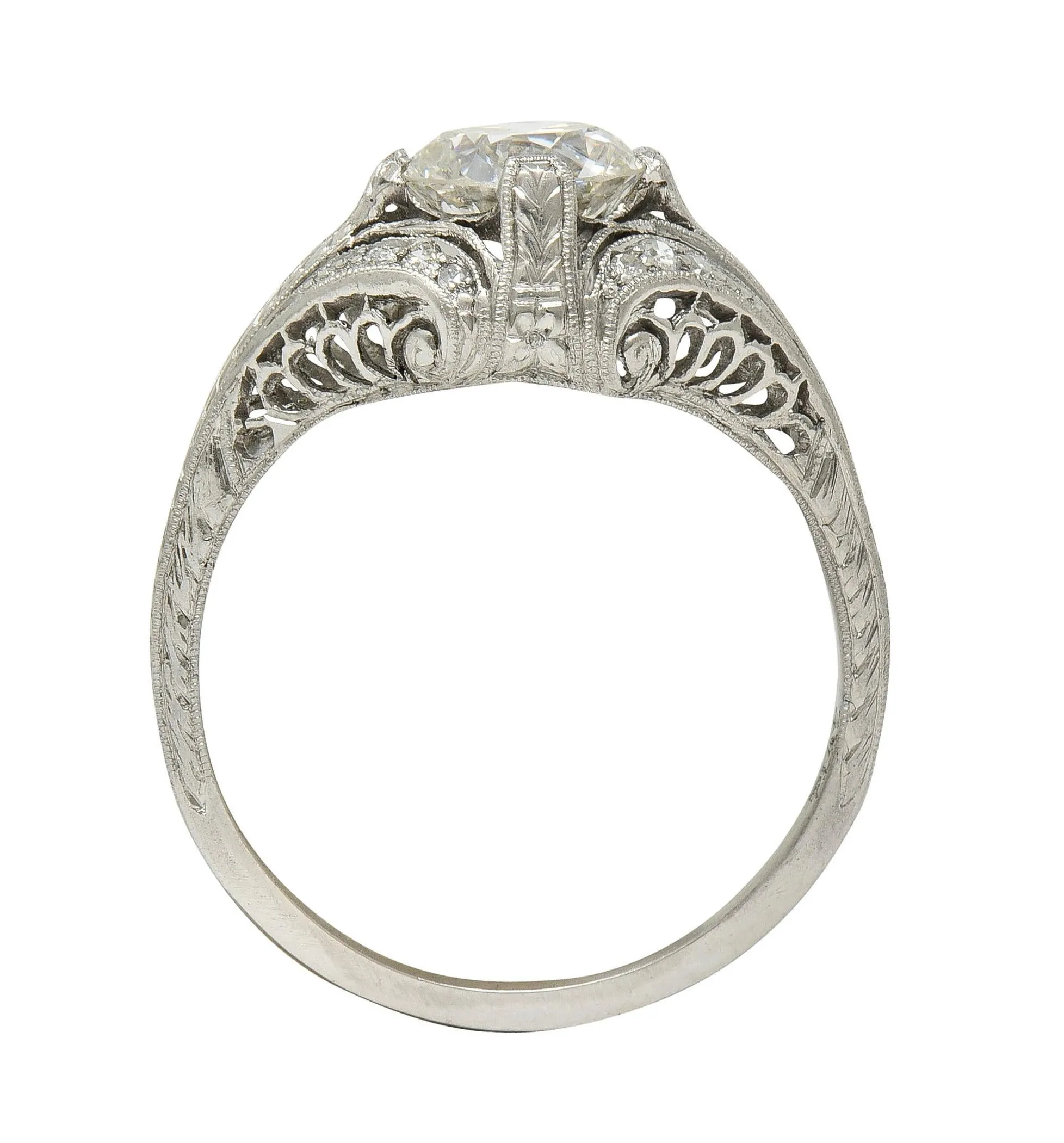 Art Deco 1.18 CTW Old European Diamond Platinum Antique Scrolling Engagement Ring