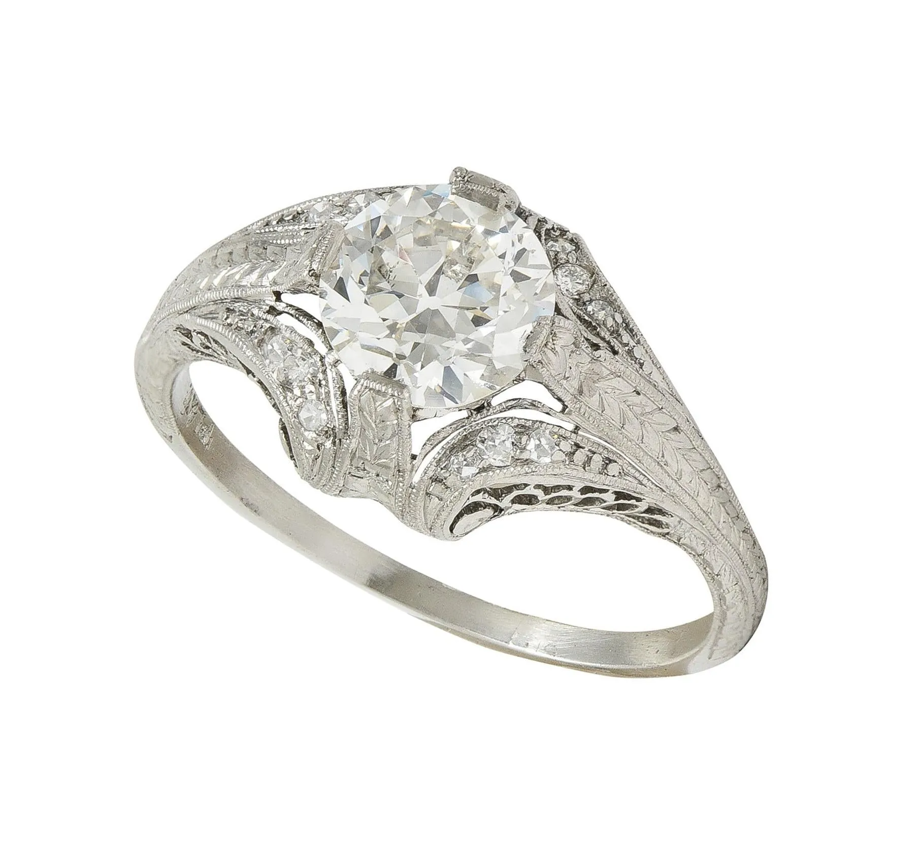 Art Deco 1.18 CTW Old European Diamond Platinum Antique Scrolling Engagement Ring