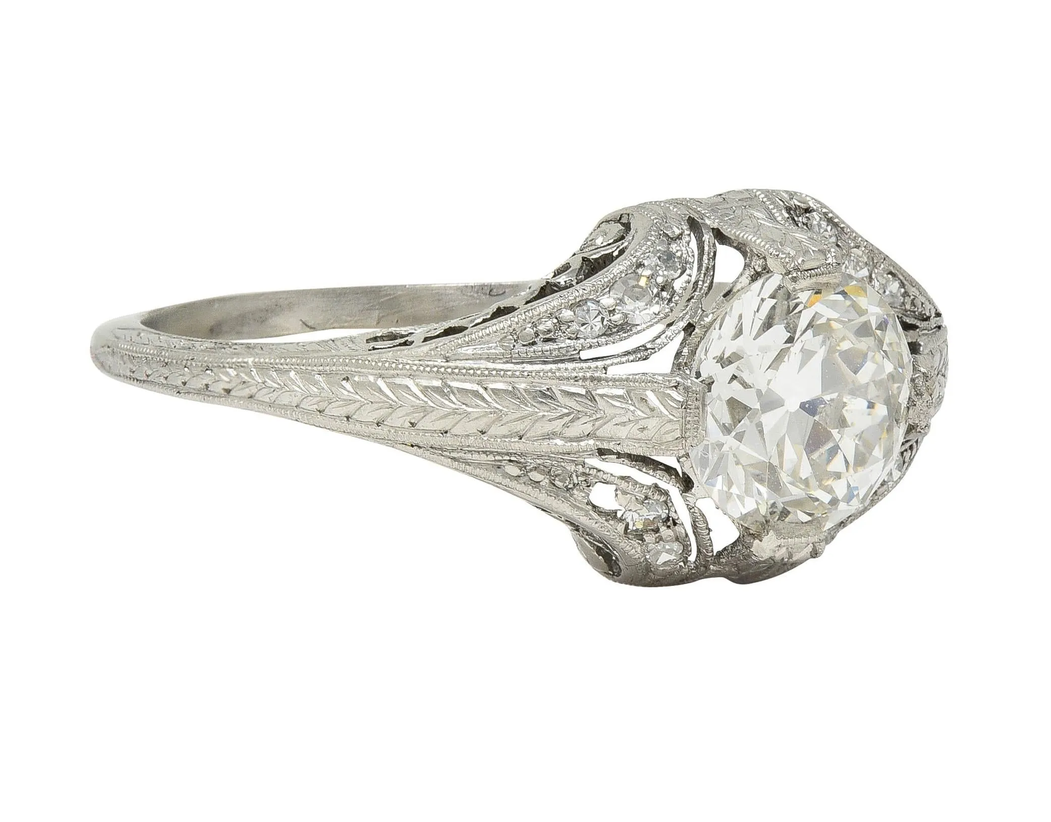 Art Deco 1.18 CTW Old European Diamond Platinum Antique Scrolling Engagement Ring