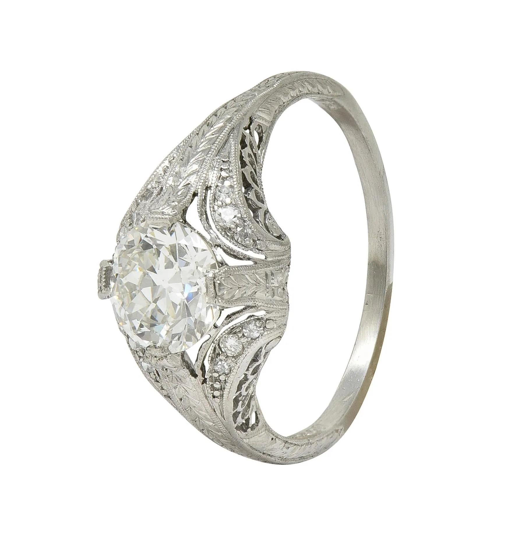 Art Deco 1.18 CTW Old European Diamond Platinum Antique Scrolling Engagement Ring