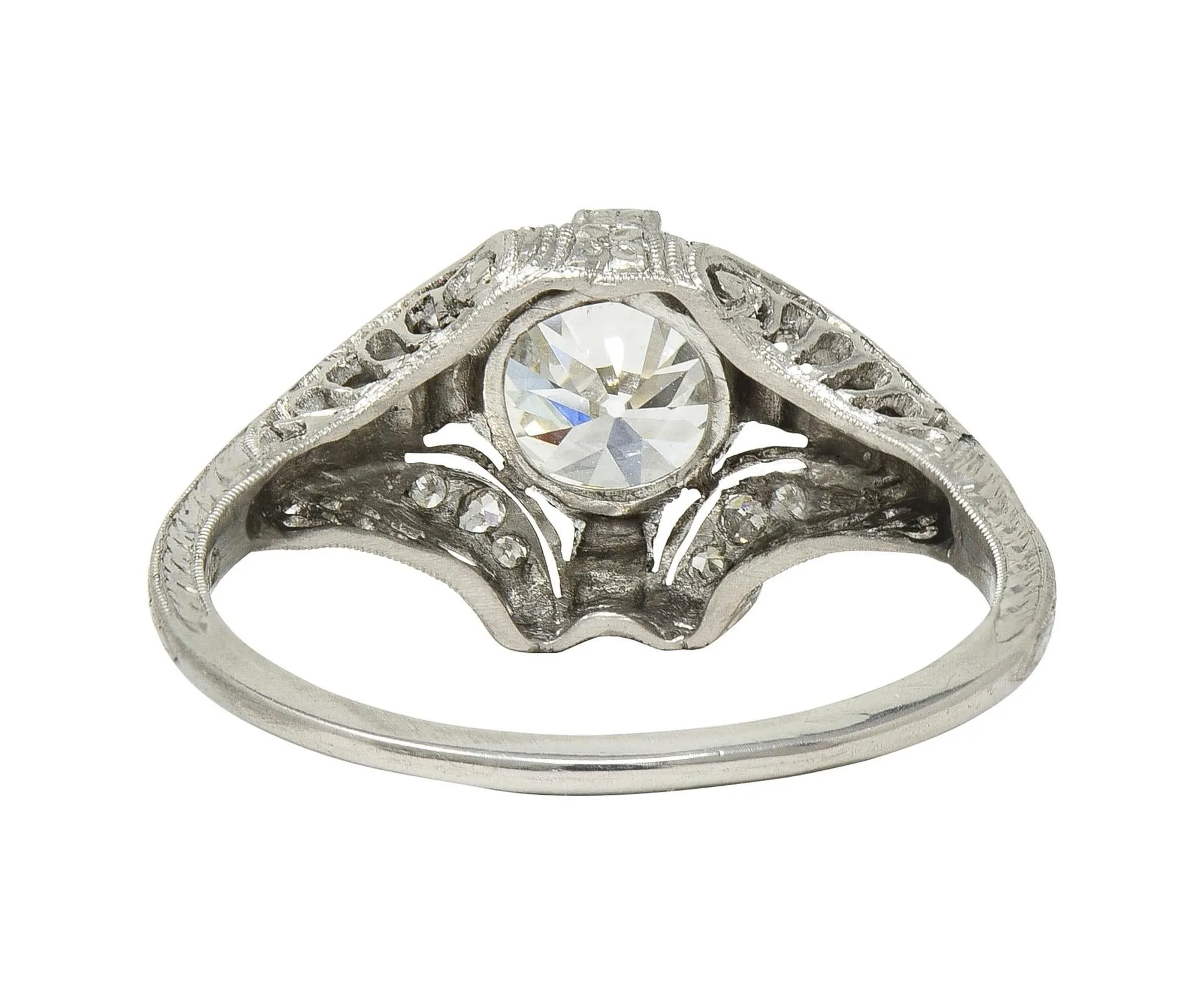 Art Deco 1.18 CTW Old European Diamond Platinum Antique Scrolling Engagement Ring