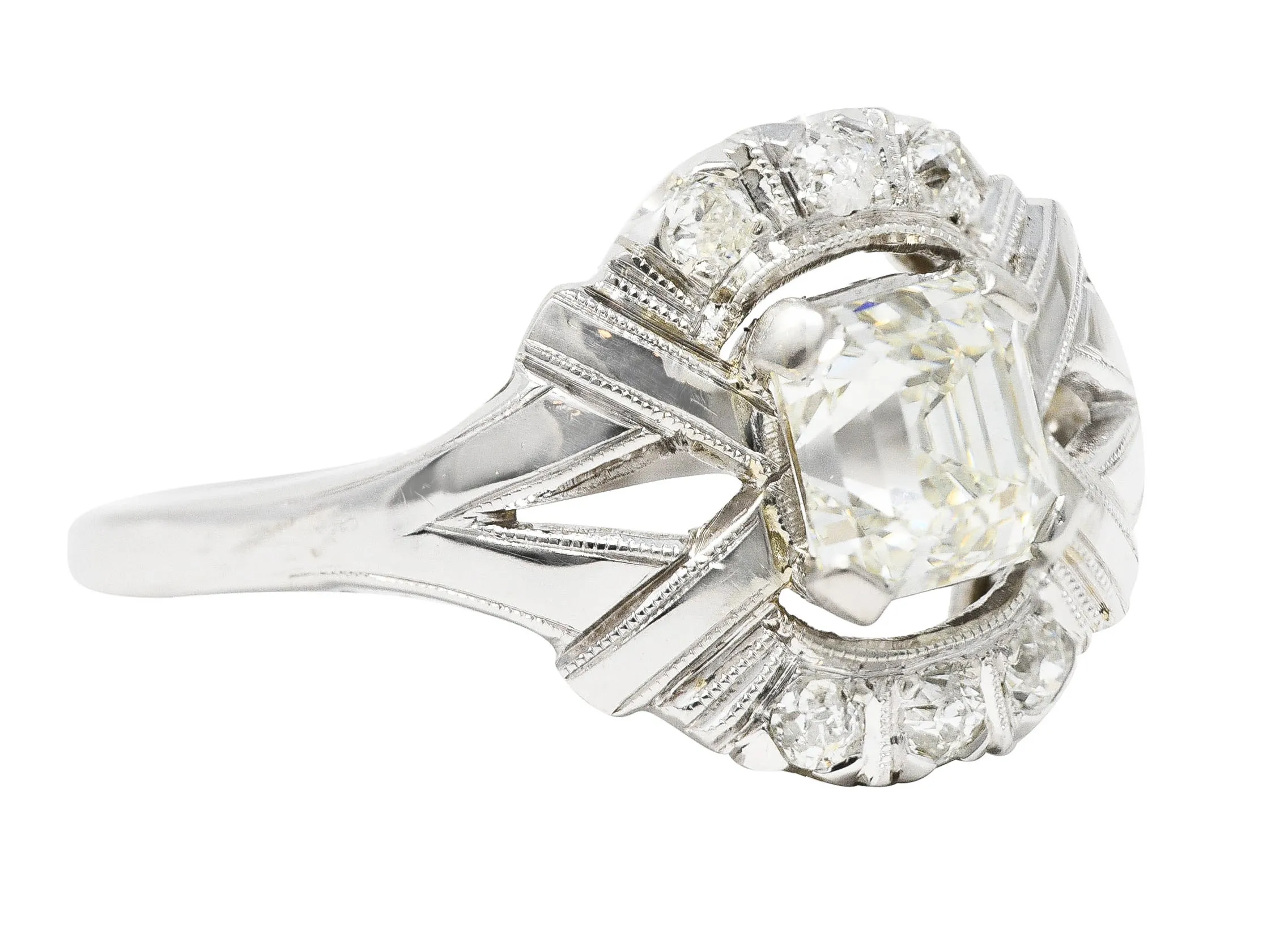 Art Deco 1.20 CTW Asscher Cut Diamond 14 Karat White Gold Cluster Antique Alternative Ring