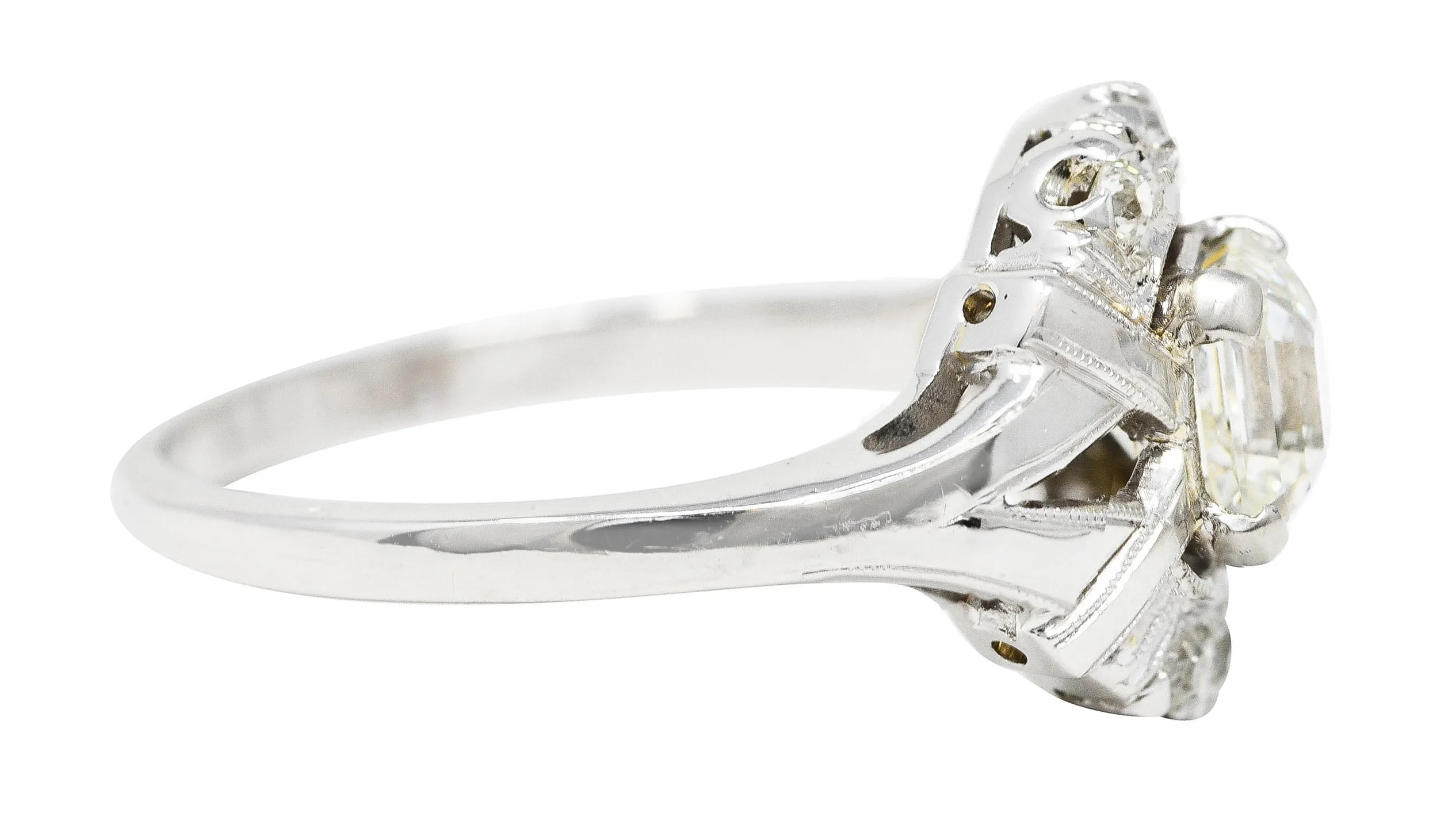 Art Deco 1.20 CTW Asscher Cut Diamond 14 Karat White Gold Cluster Antique Alternative Ring