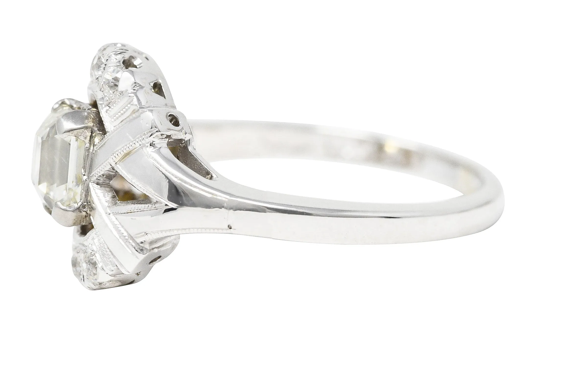 Art Deco 1.20 CTW Asscher Cut Diamond 14 Karat White Gold Cluster Antique Alternative Ring