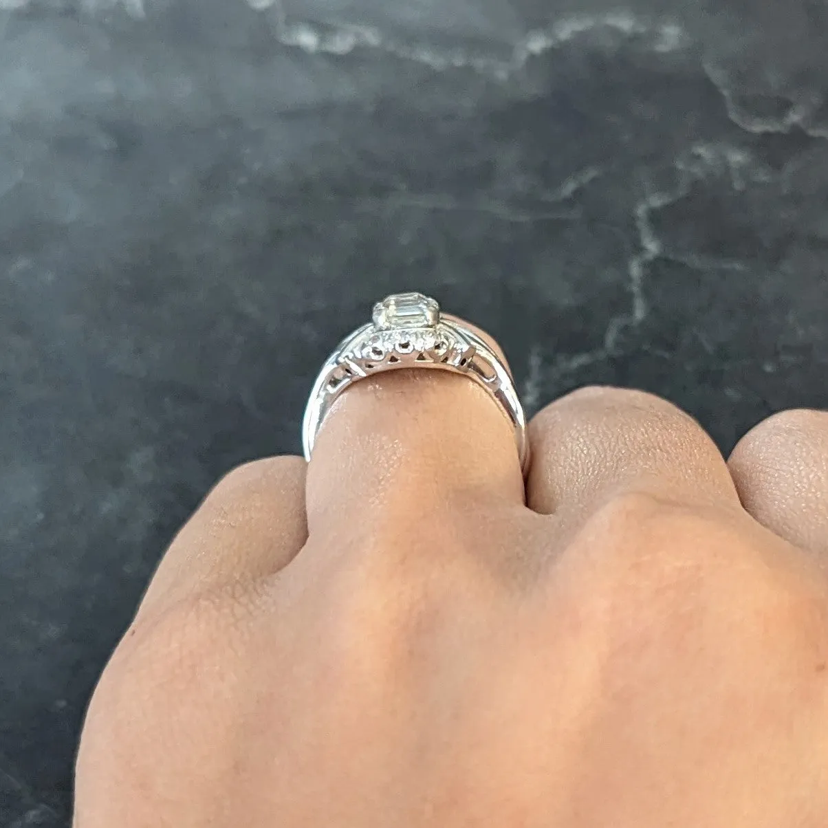 Art Deco 1.20 CTW Asscher Cut Diamond 14 Karat White Gold Cluster Antique Alternative Ring