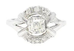 Art Deco 1.20 CTW Asscher Cut Diamond 14 Karat White Gold Cluster Antique Alternative Ring