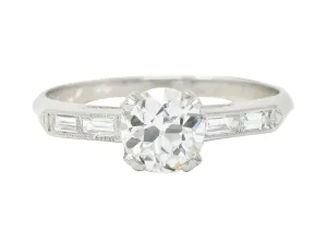Art Deco 1.21 CTW Old European Cut Diamond Platinum Engagement Ring GIA