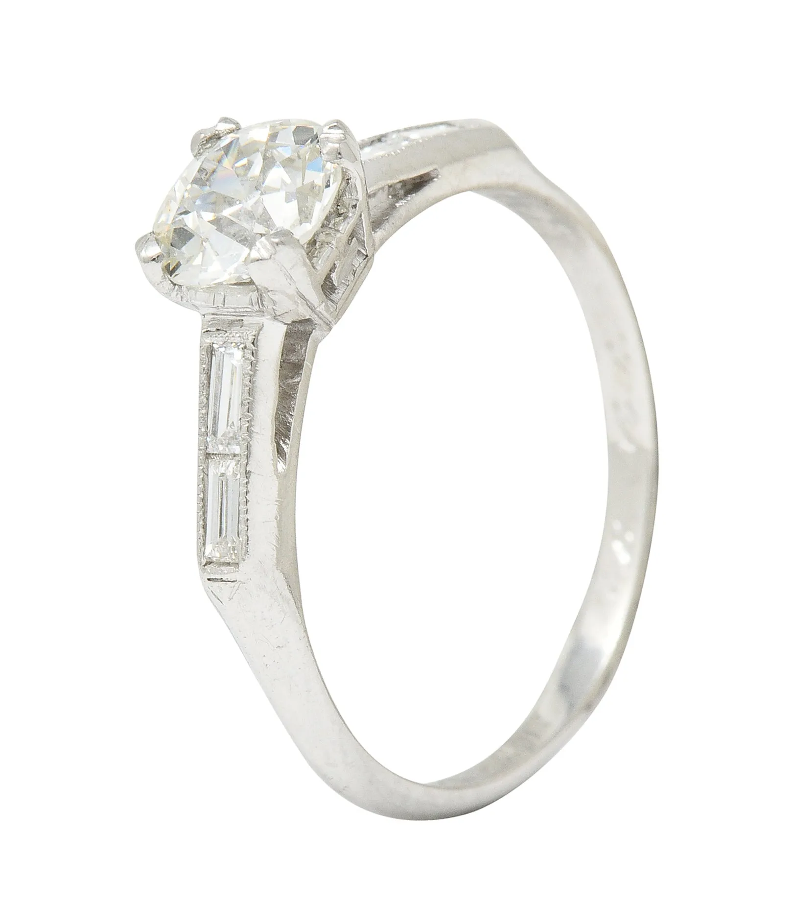 Art Deco 1.21 CTW Old European Cut Diamond Platinum Engagement Ring GIA