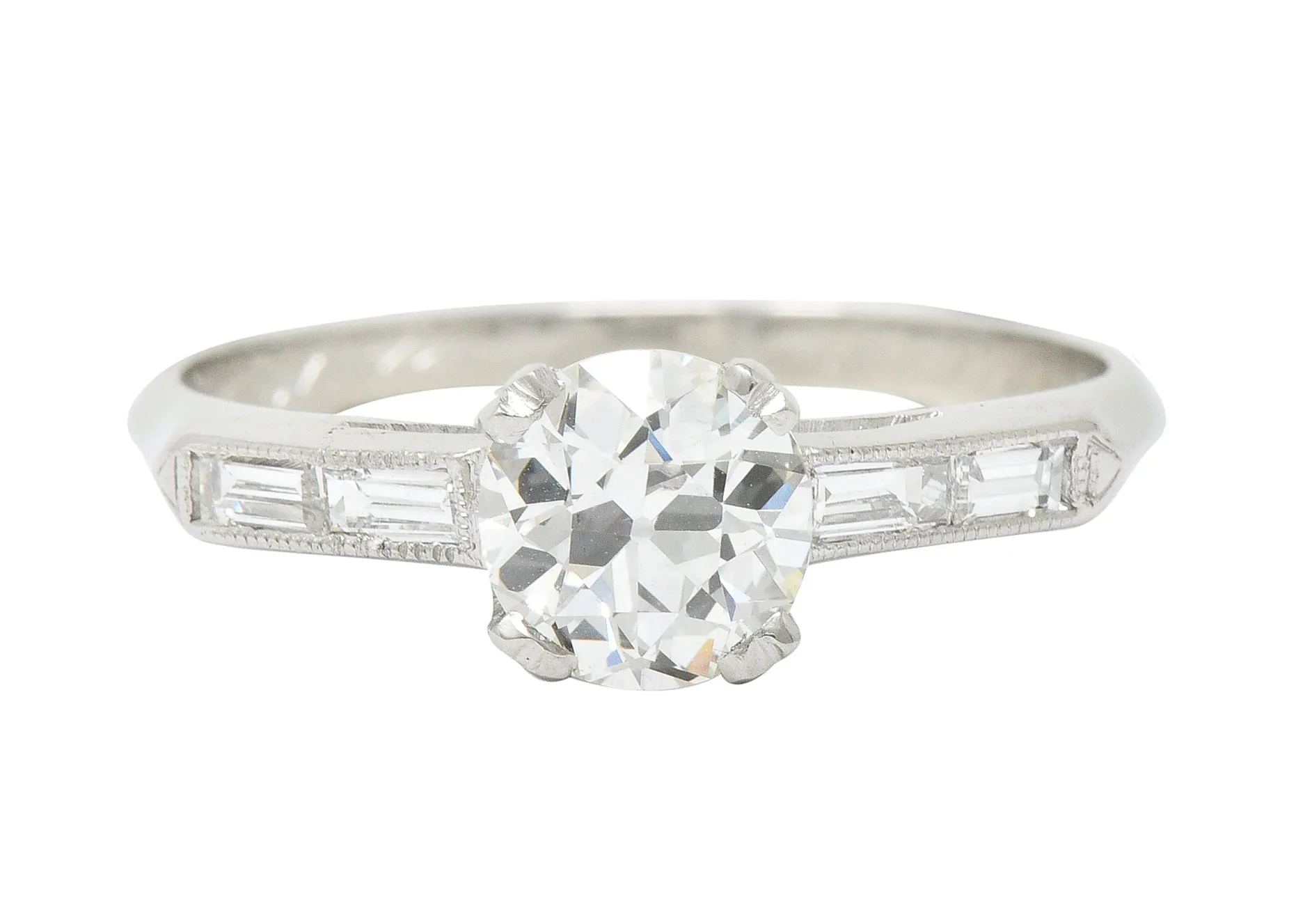 Art Deco 1.21 CTW Old European Cut Diamond Platinum Engagement Ring GIA