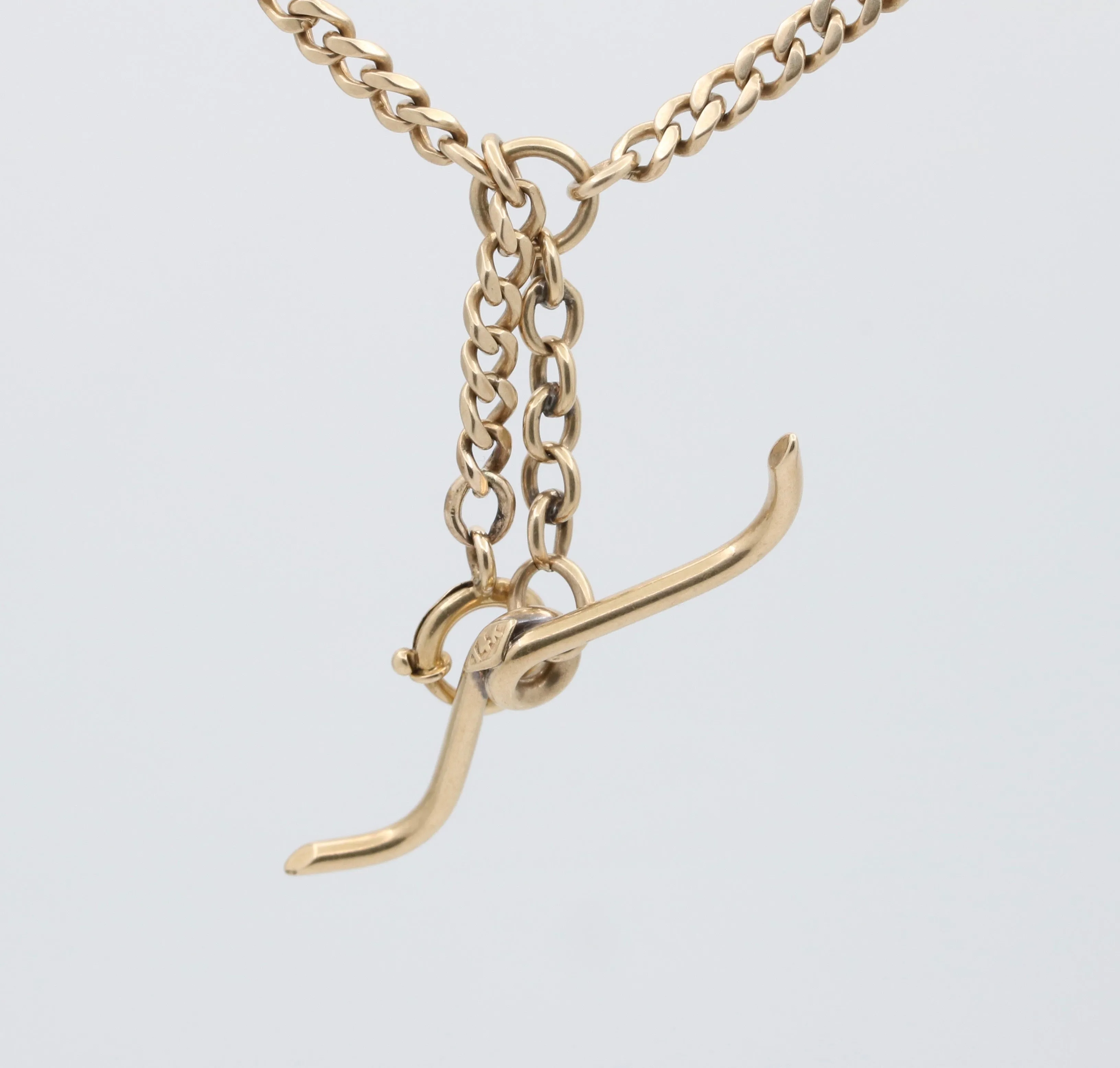 Art Deco 14K Gold Flat Curb Link Watch Chain, Circa 1914