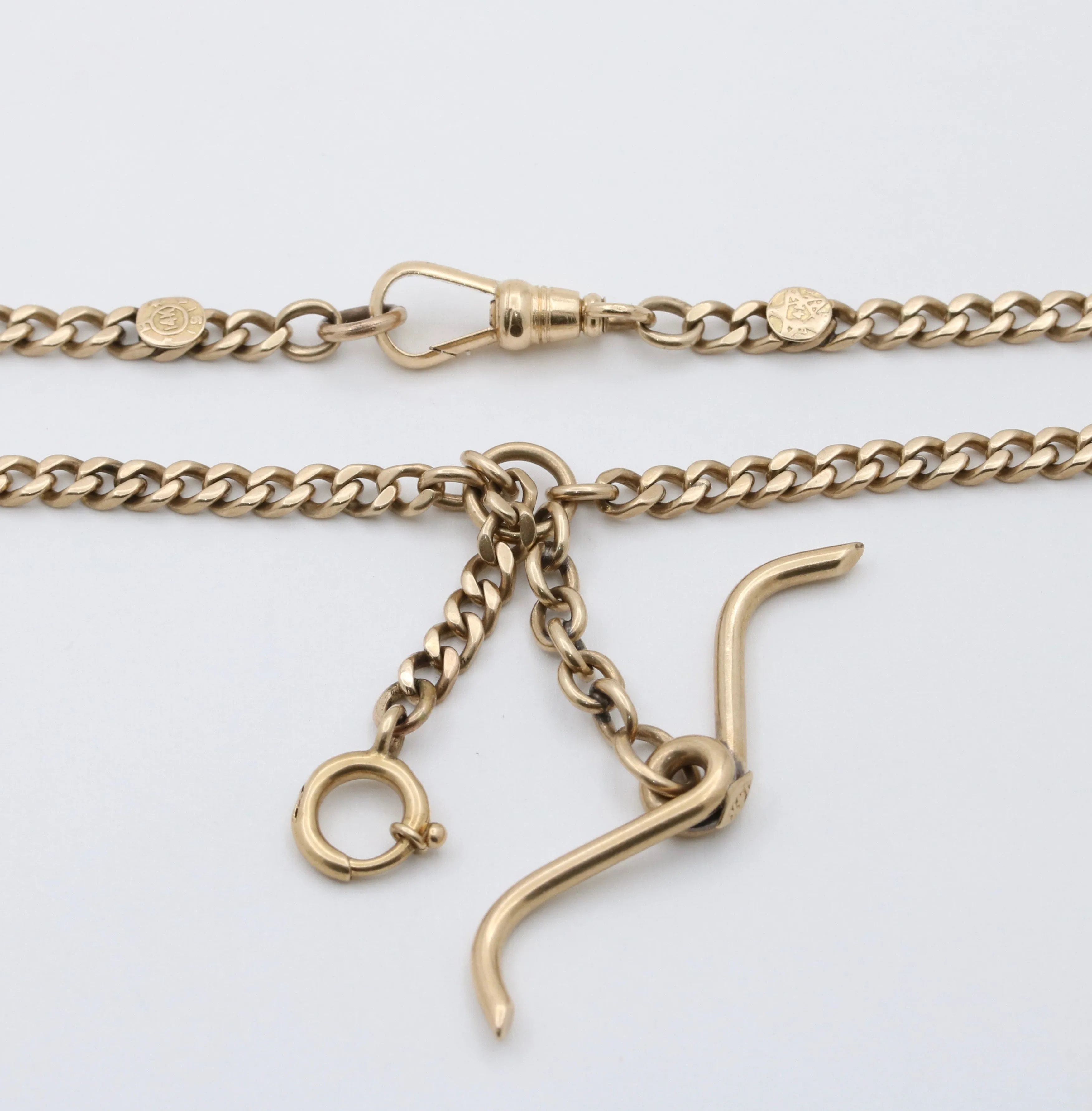 Art Deco 14K Gold Flat Curb Link Watch Chain, Circa 1914