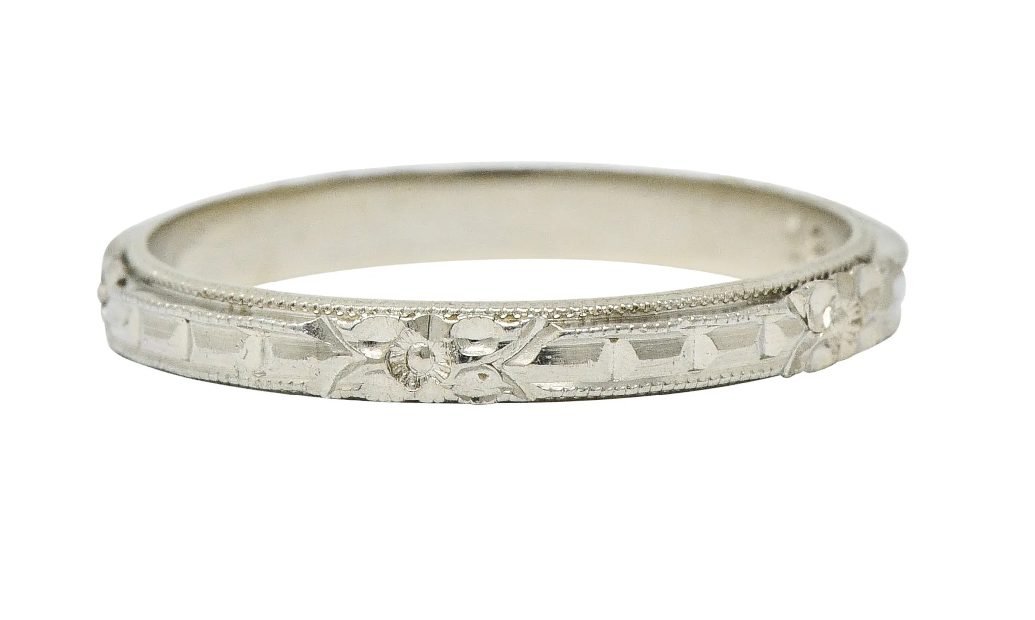 Art Deco 18 Karat White Gold Orange Blossom Band Ring