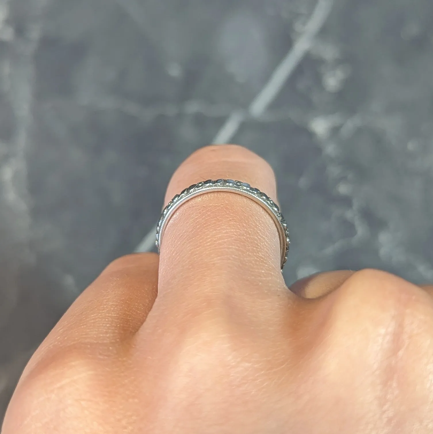 Art Deco 18 Karat White Gold Orange Blossom Vintage Wedding Band Ring