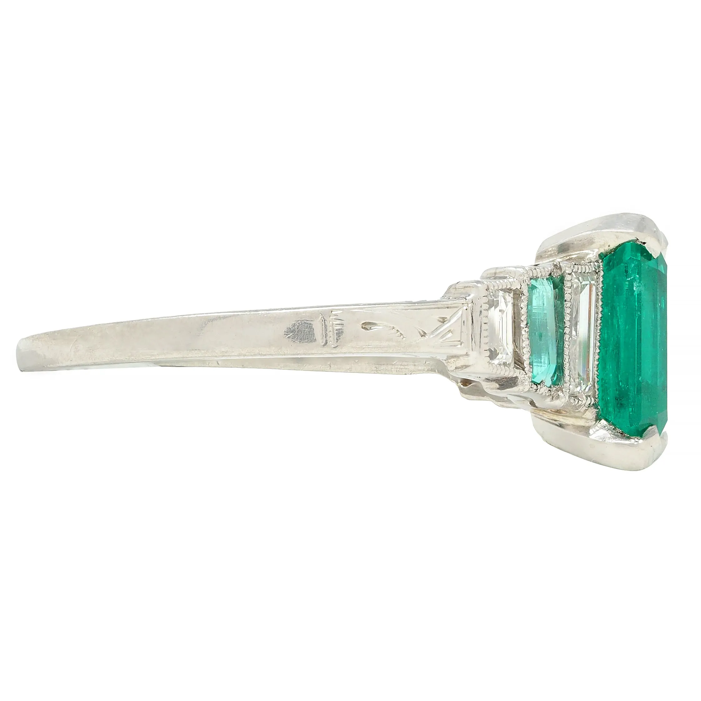 Art Deco 1.92 CTW Emerald Diamond Platinum Stepped Vintage Ring GIA
