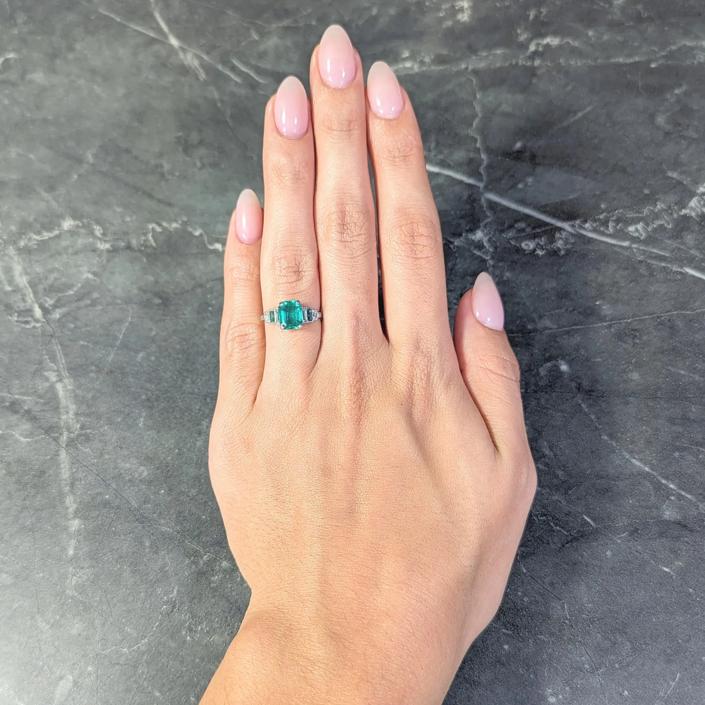 Art Deco 1.92 CTW Emerald Diamond Platinum Stepped Vintage Ring GIA