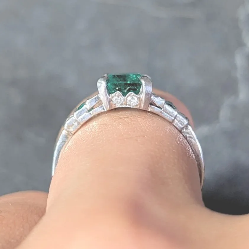 Art Deco 1.92 CTW Emerald Diamond Platinum Stepped Vintage Ring GIA