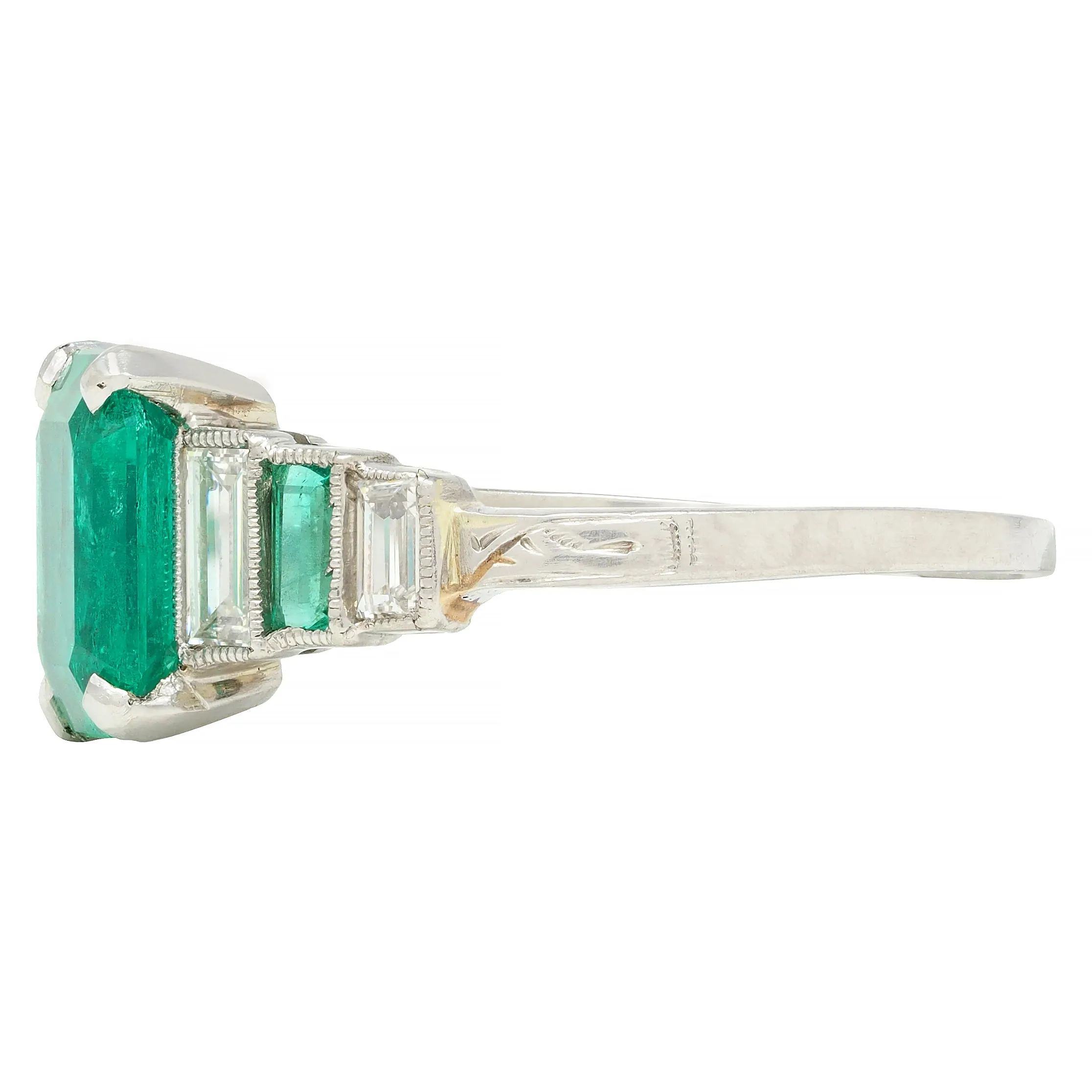 Art Deco 1.92 CTW Emerald Diamond Platinum Stepped Vintage Ring GIA