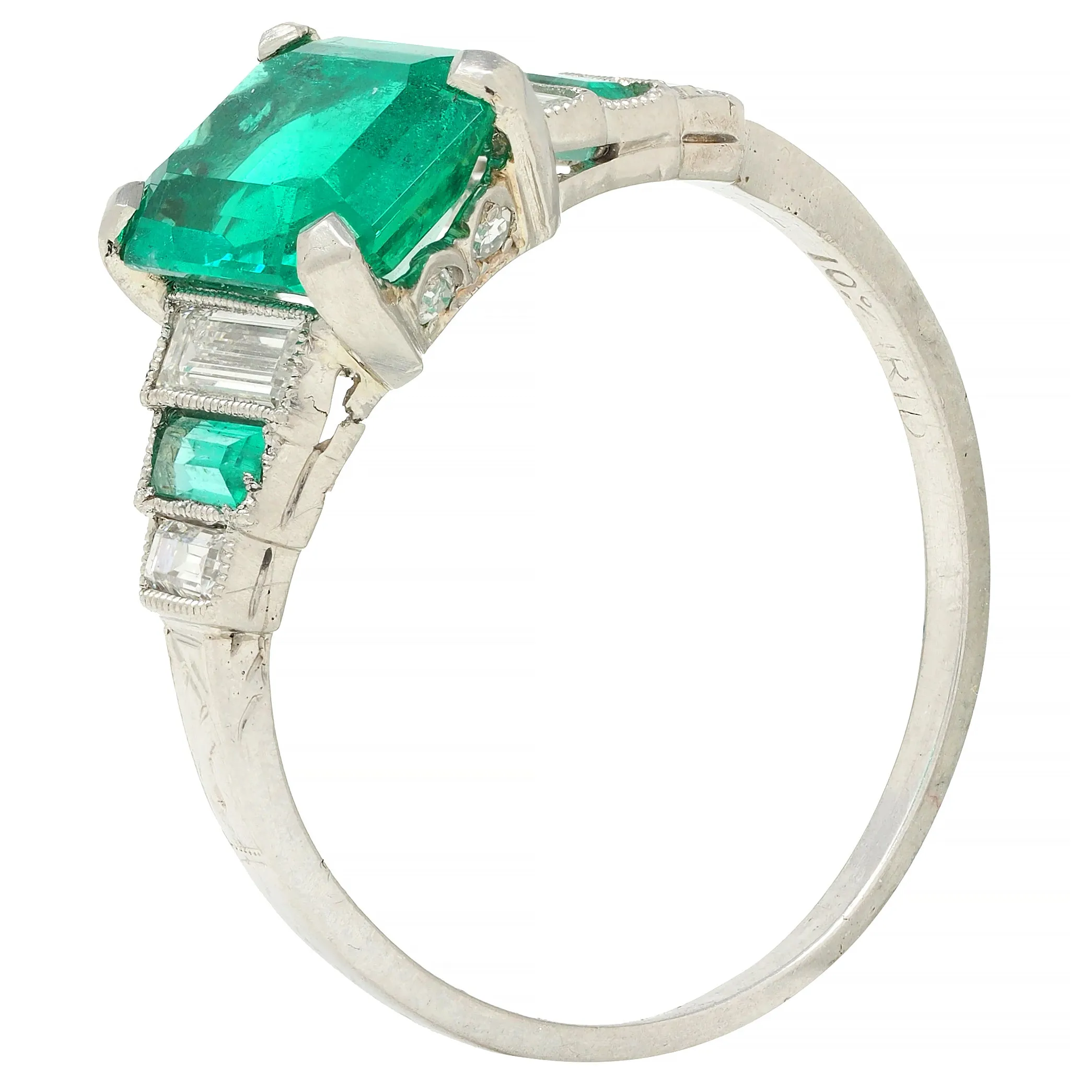 Art Deco 1.92 CTW Emerald Diamond Platinum Stepped Vintage Ring GIA