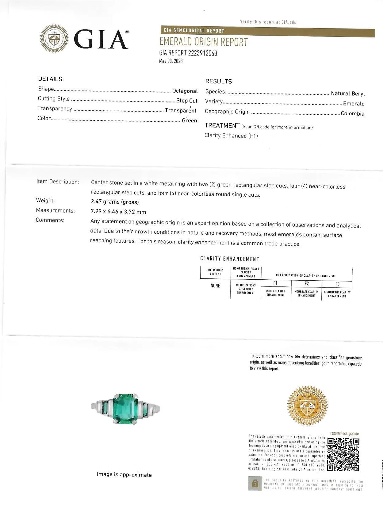 Art Deco 1.92 CTW Emerald Diamond Platinum Stepped Vintage Ring GIA