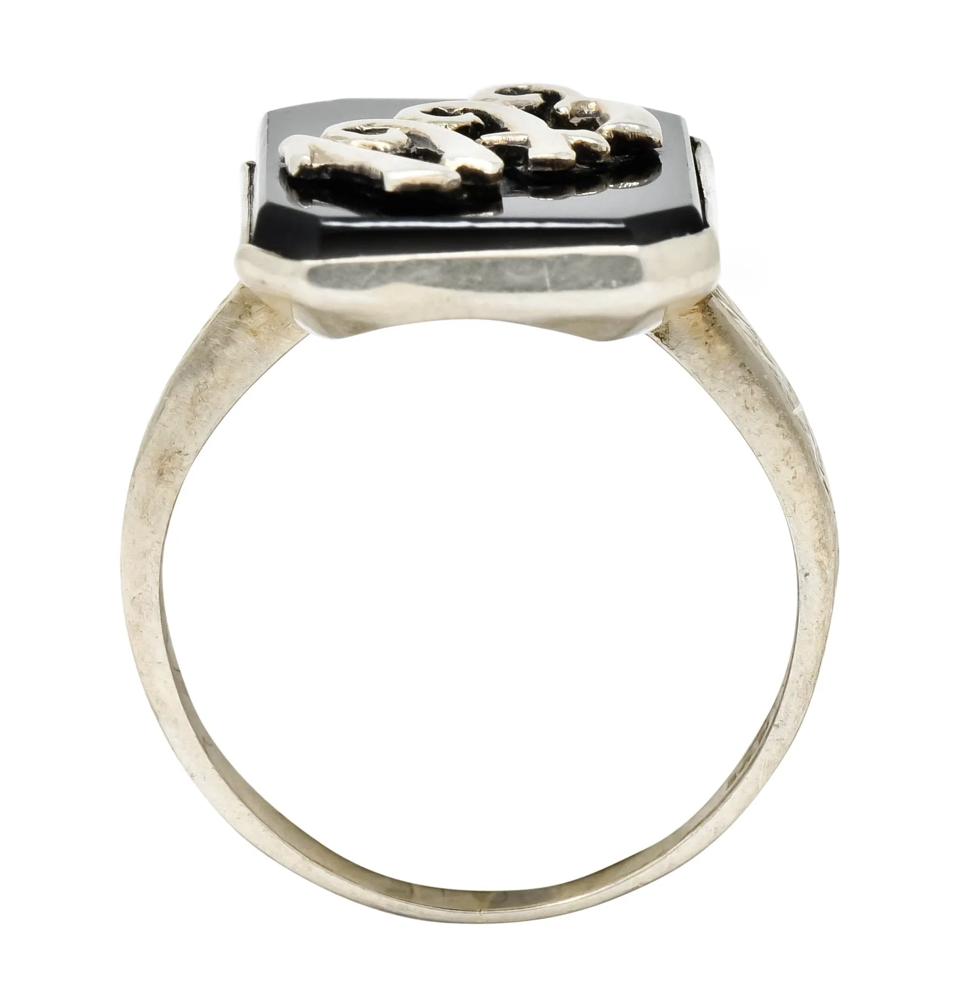 Art Deco 1923 Onyx Tablet 14 Karat White Gold Date Ring