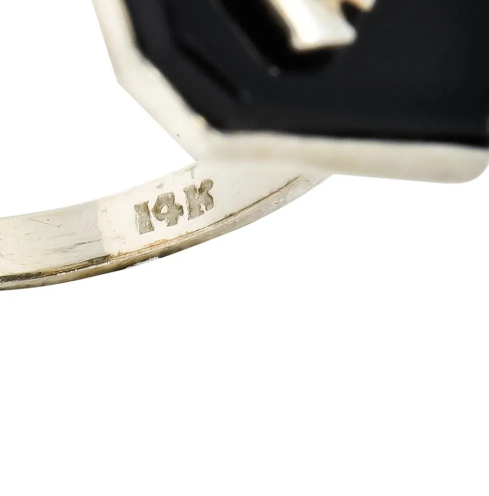 Art Deco 1923 Onyx Tablet 14 Karat White Gold Date Ring