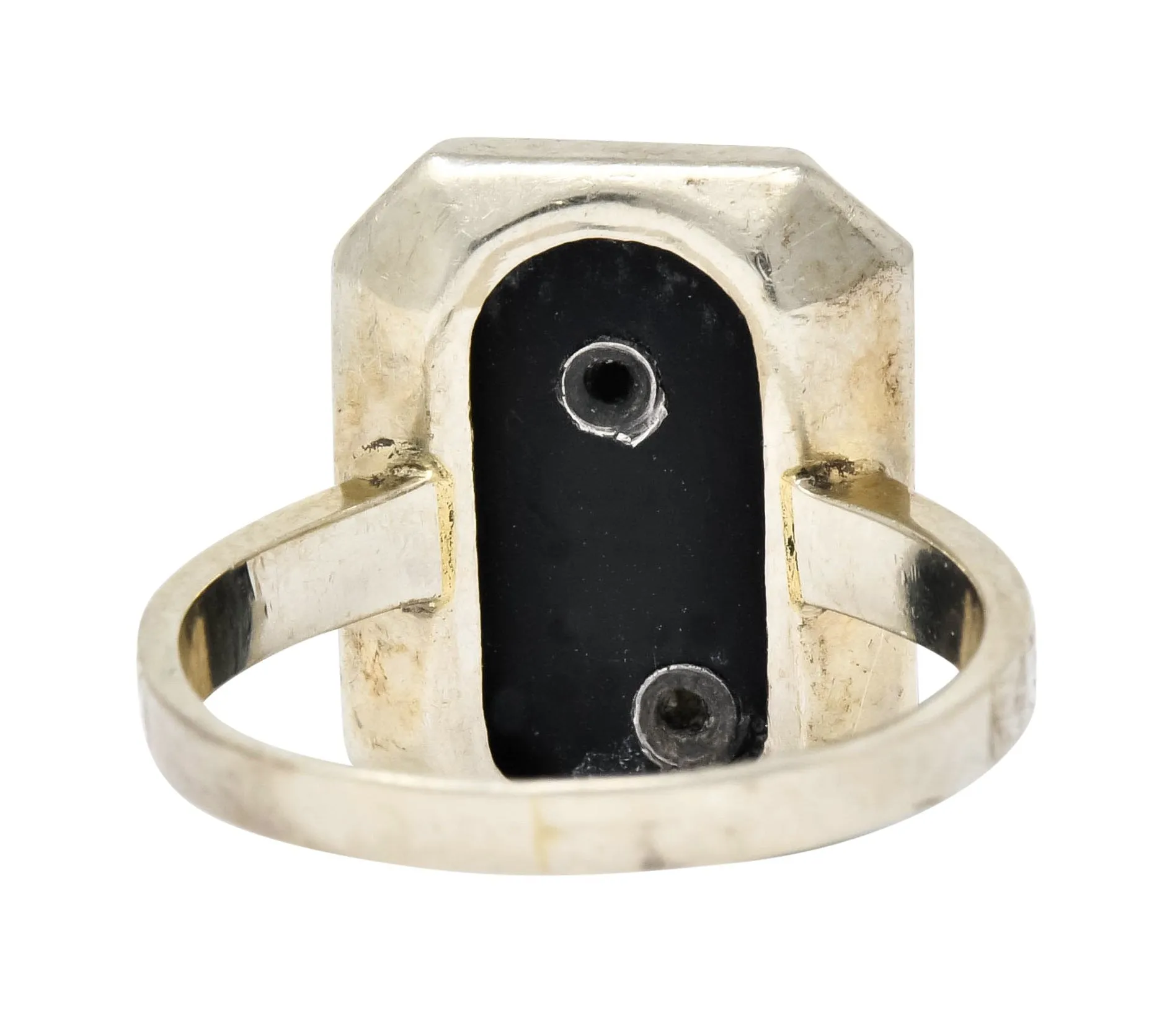 Art Deco 1923 Onyx Tablet 14 Karat White Gold Date Ring